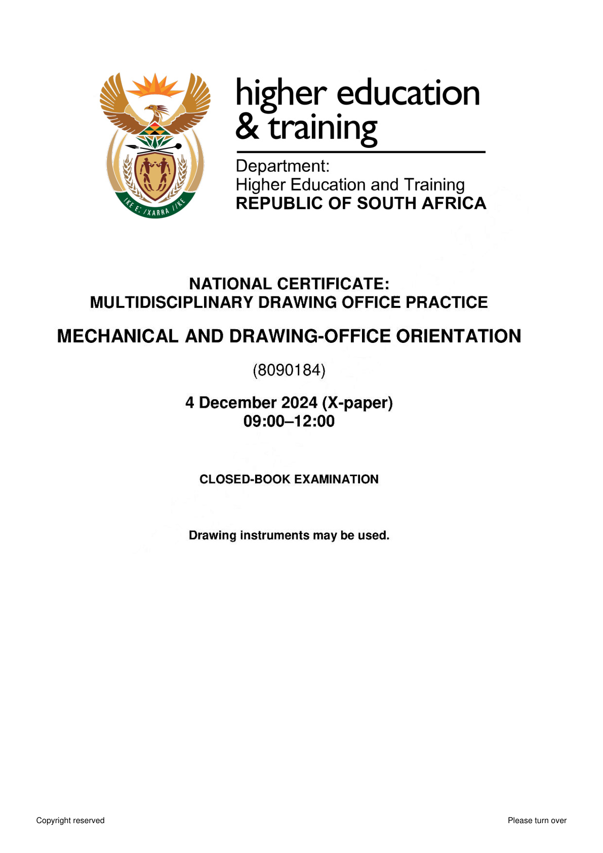Mechanical and Drawing-Office Orientation N4 DHET NATED November 2024 Paper X - Question Paper
