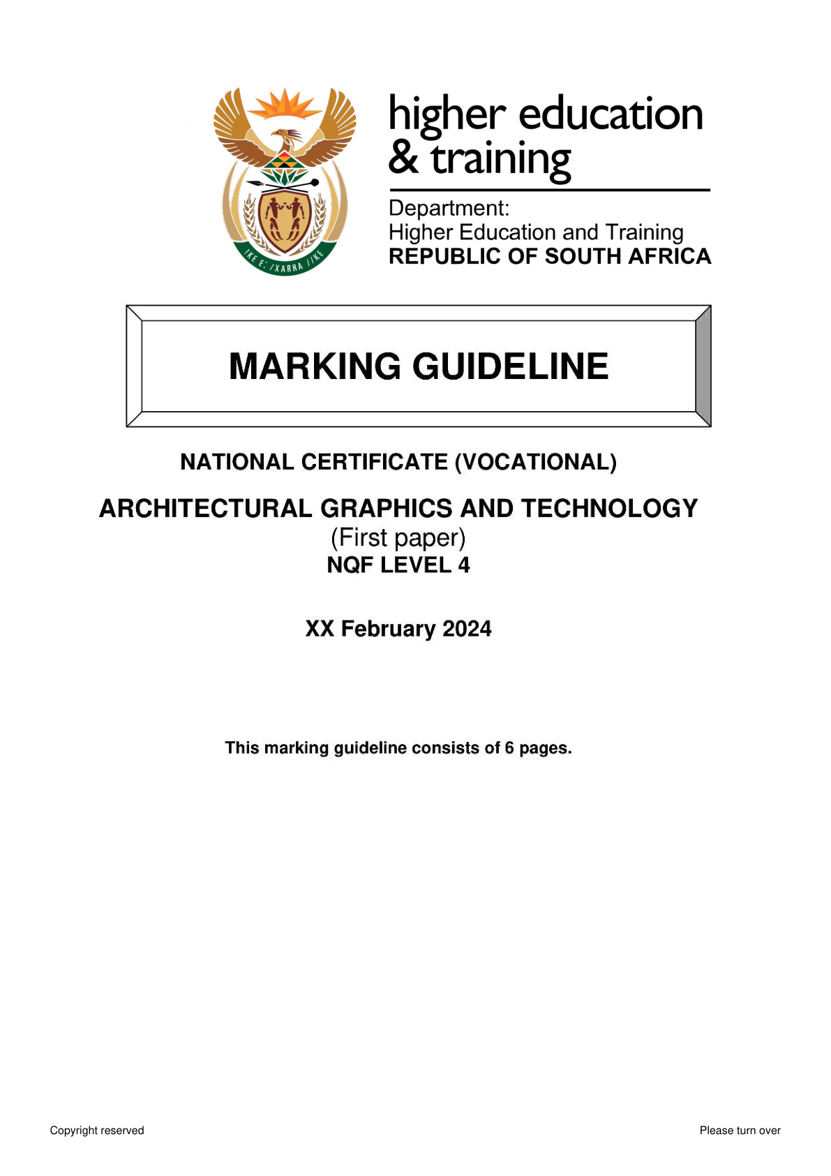 Architectural Graphics and Technology Level 4 DHET NCV 2024 Paper 1 - Memo
