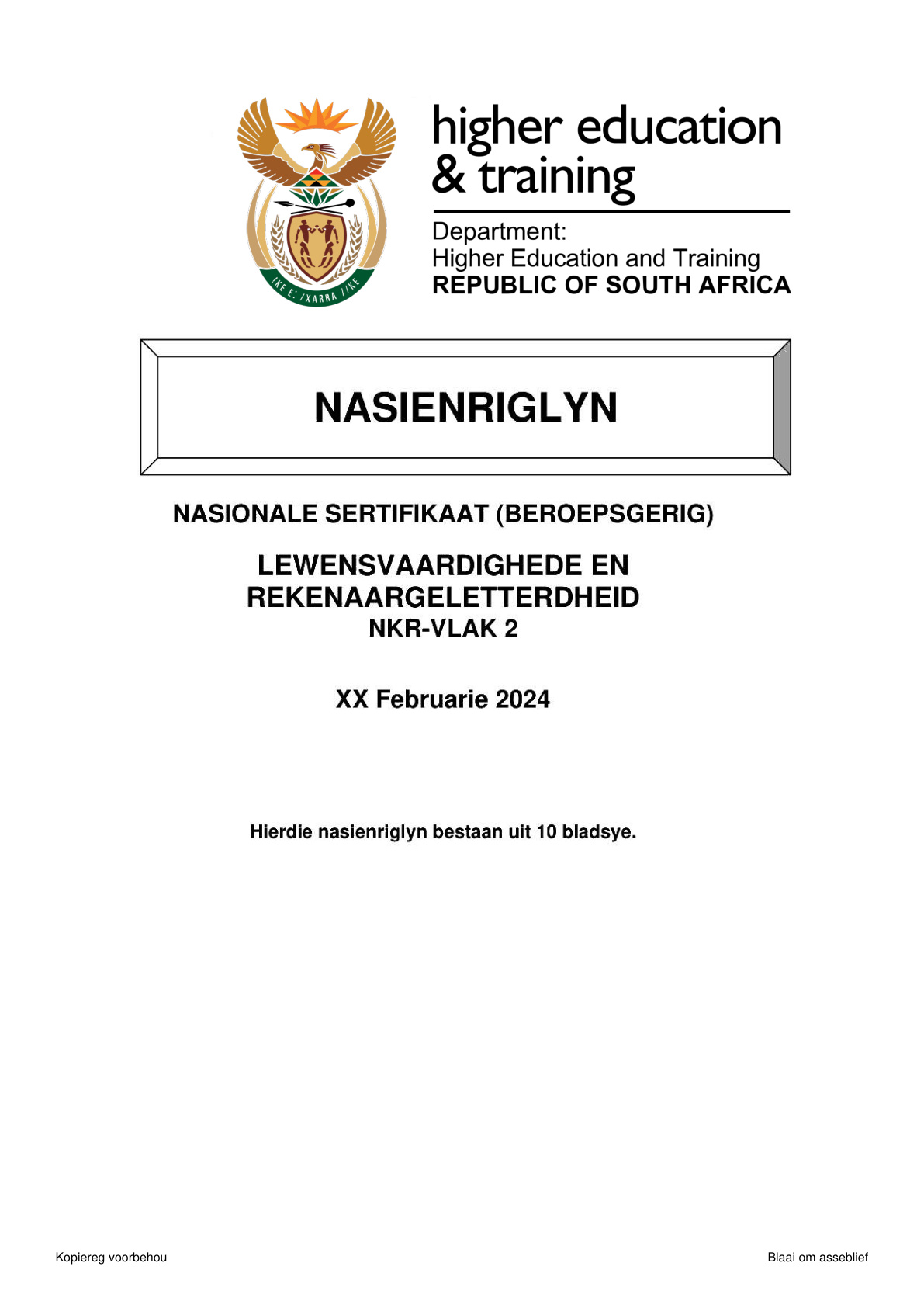 Life Skills and Computer Literacy Level 2 DHET NCV February 2024 Paper 1 - Memo