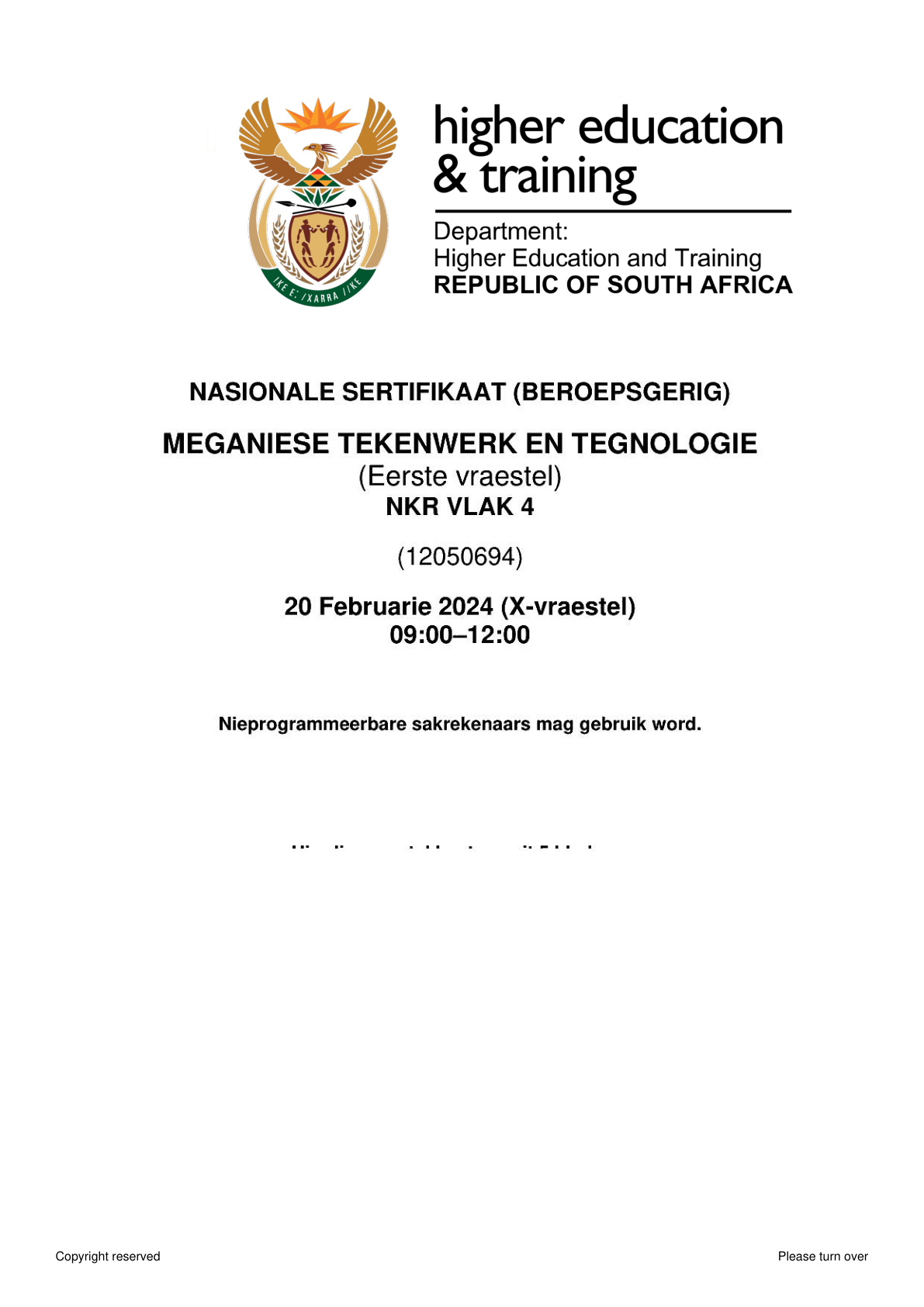 Mechanical Draughting and Technology Level 4 DHET NCV 2024 Paper 1 - Question Paper
