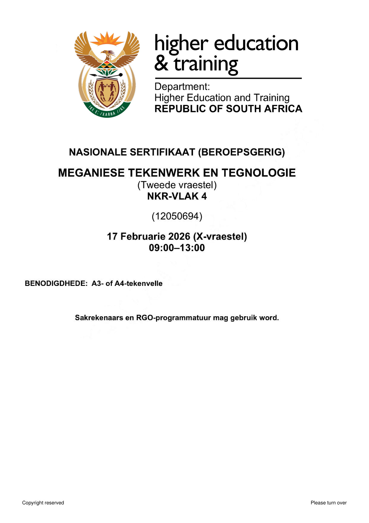 Mechanical Draughting and Technology Level 4 DHET NCV February 2026 Paper 2 - Question Paper