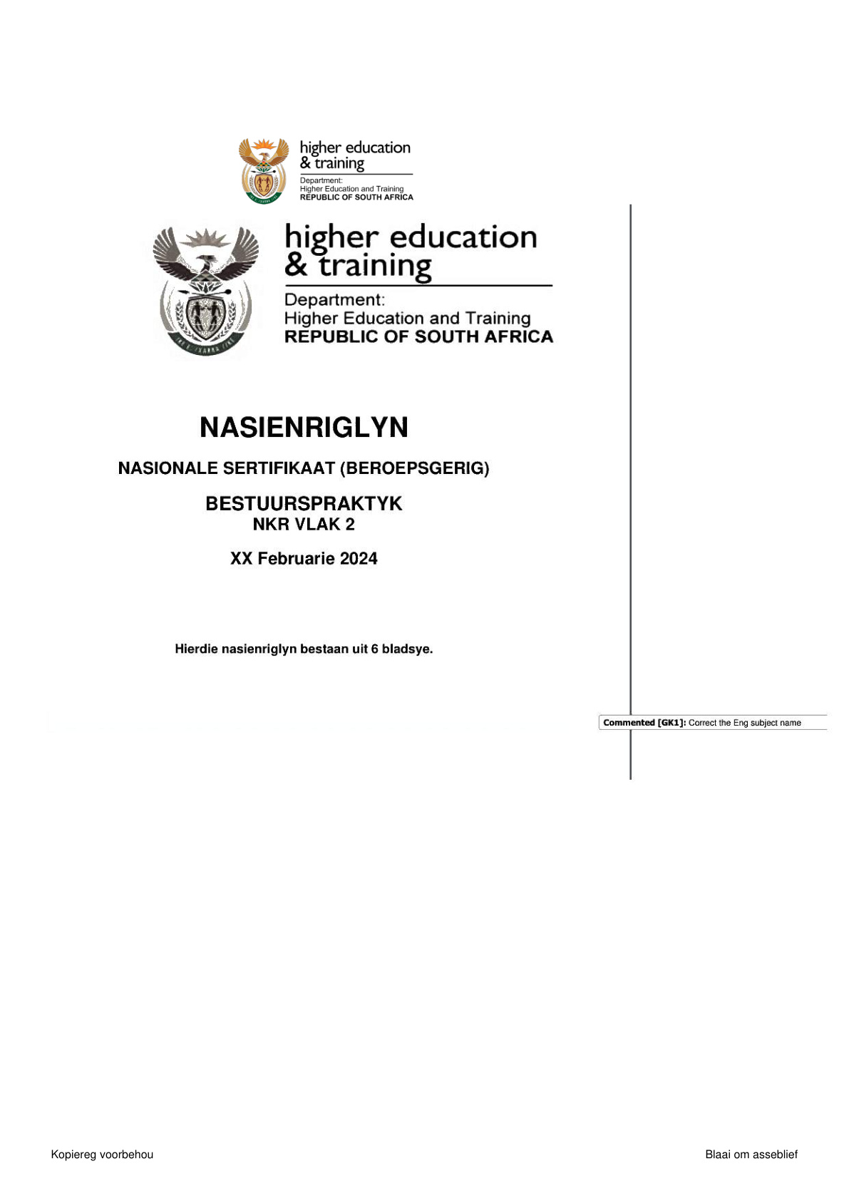 Management Practice Level 2 DHET NCV - Memo