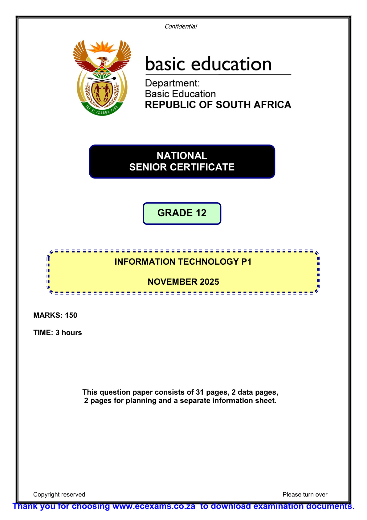 Information Technology Grade 12 DBE NSC November 2025 Paper 1 - Question Paper (Eastern Cape)