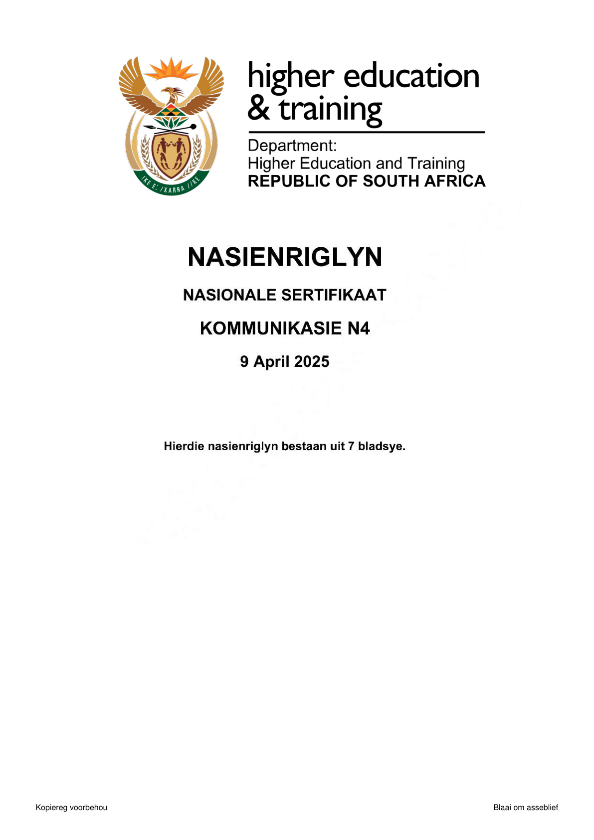 Communication N4 DHET NATED April 2026 - Memo