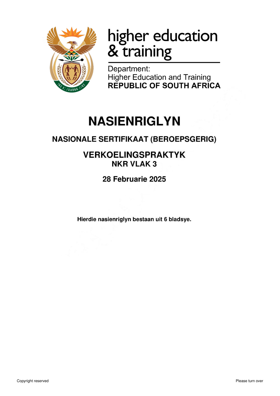 Refrigeration Practice Level 3 DHET NCV February 2025 - Memo