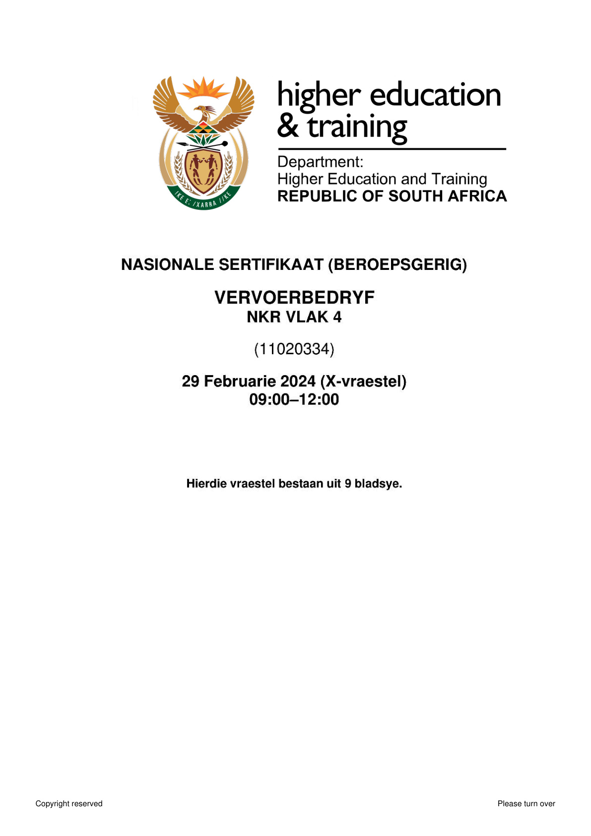 Transport Operations Level 4 DHET NCV 2024 - Question Paper