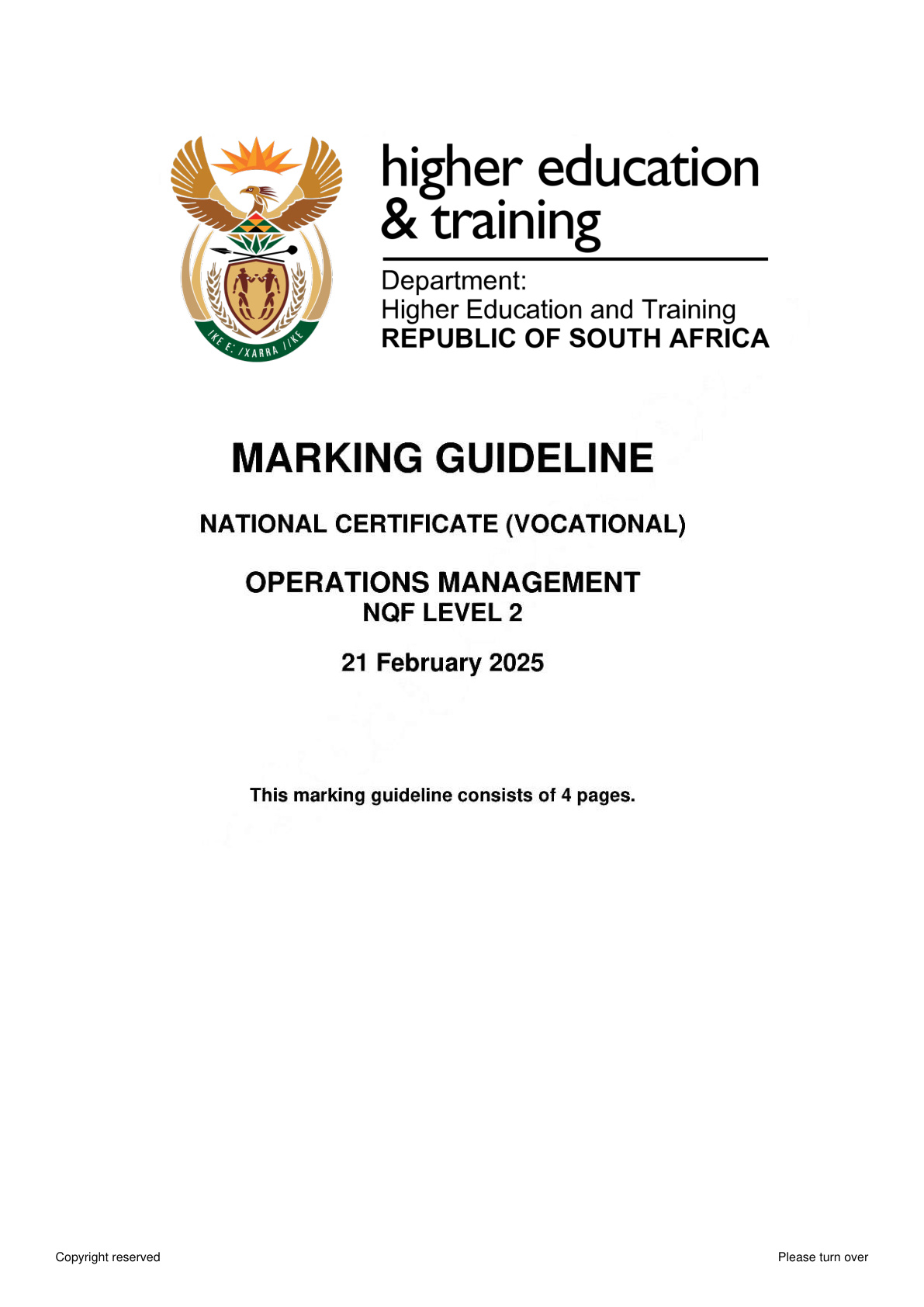 Operations Management Level 2 DHET NCV February 2025 - Memo