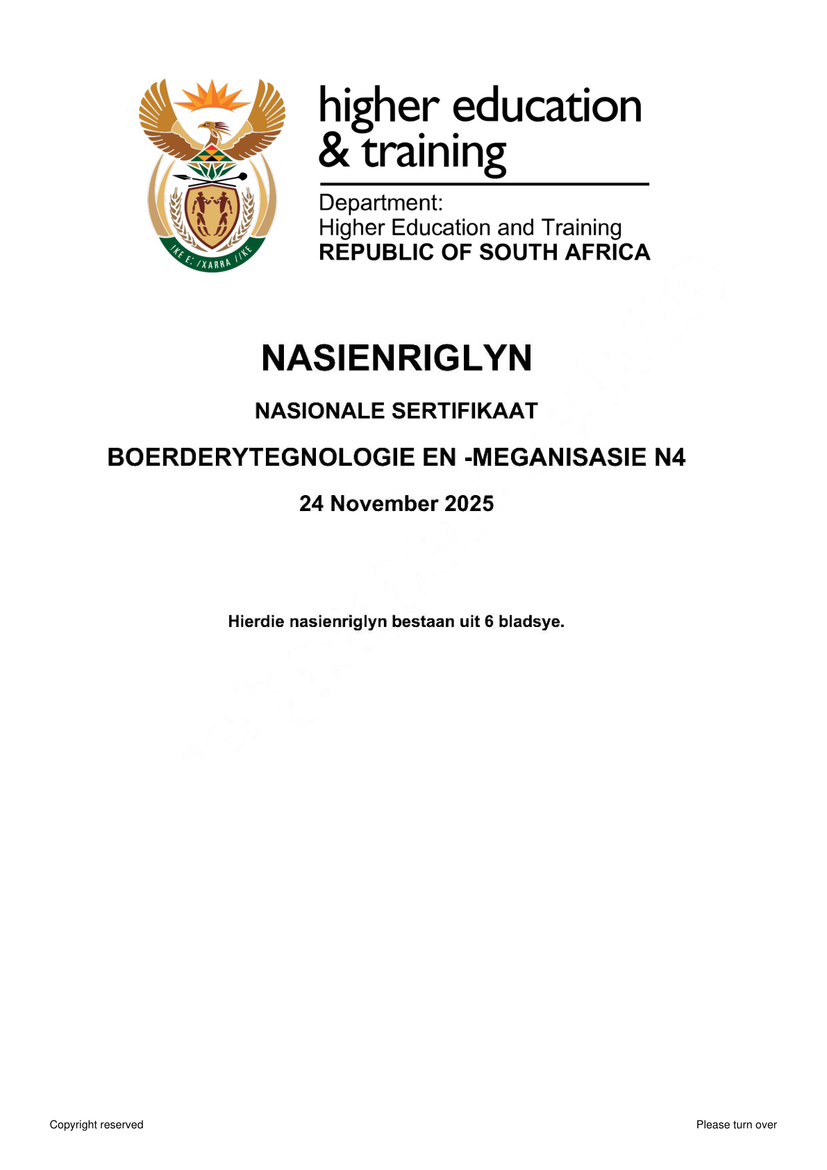 Farming Technology and Mechanisation N4 DHET NATED November 2025 - Memo