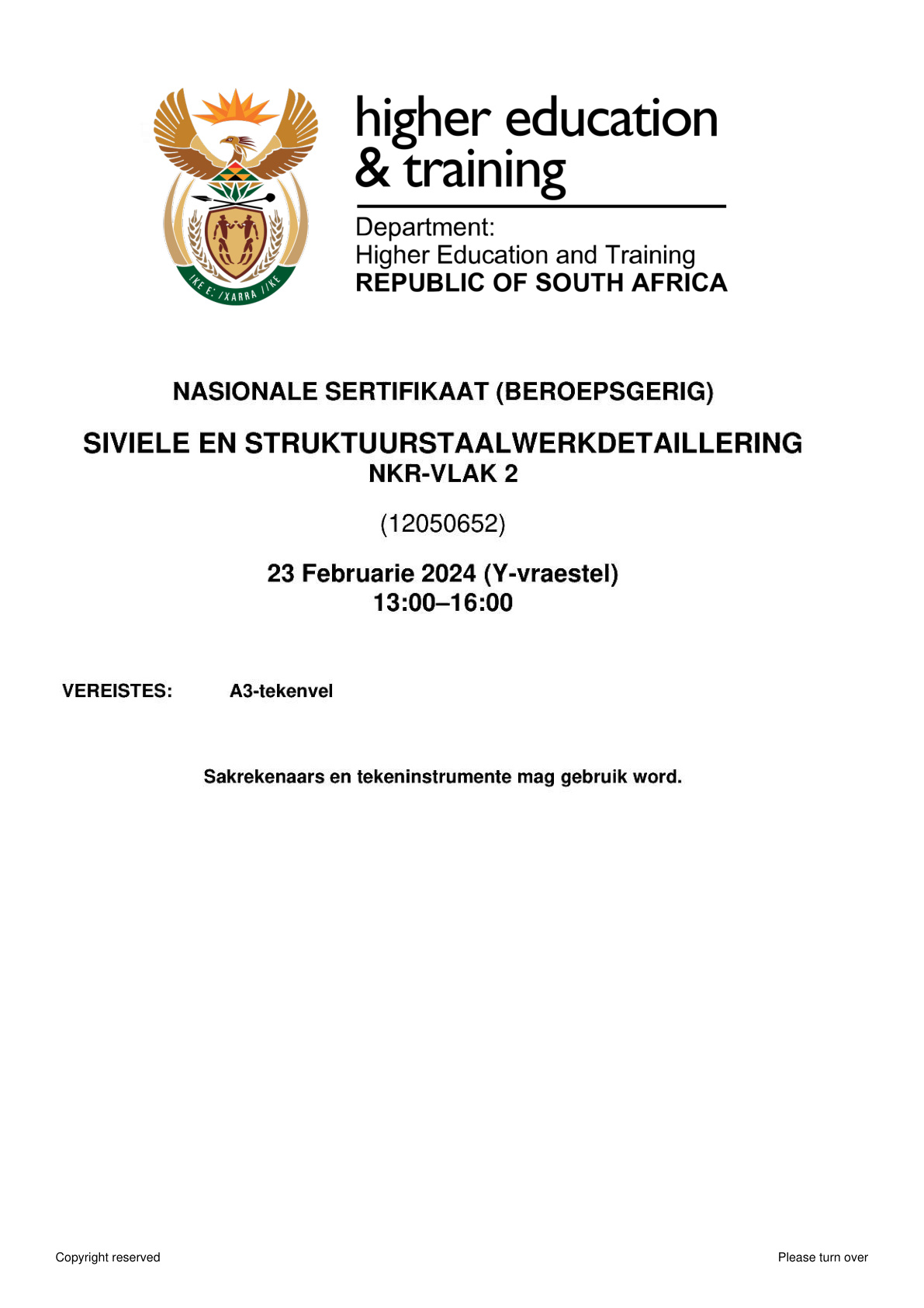 Civil and Structural Steelwork Detailing Level 2 DHET NCV 2024 - Question Paper