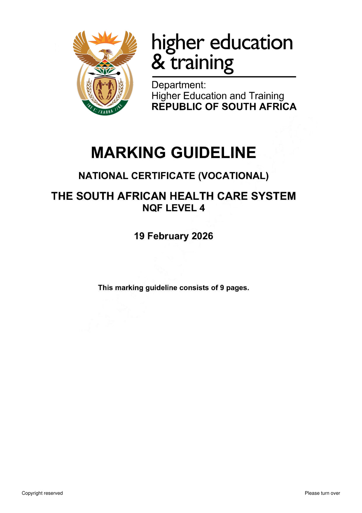 The South African Health Care System Level 4 DHET NCV February 2026 - Memo