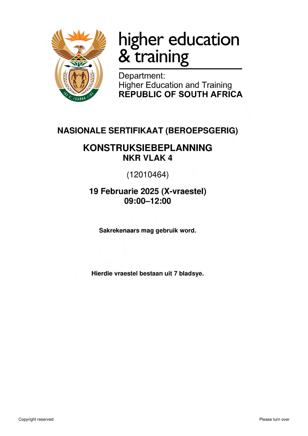 Construction Planning Level 4 DHET NCV February 2025 - Question Paper