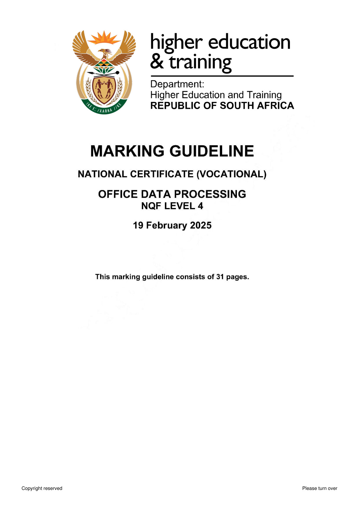 Office Data Processing Level 4 DHET NCV 2026 - Memo