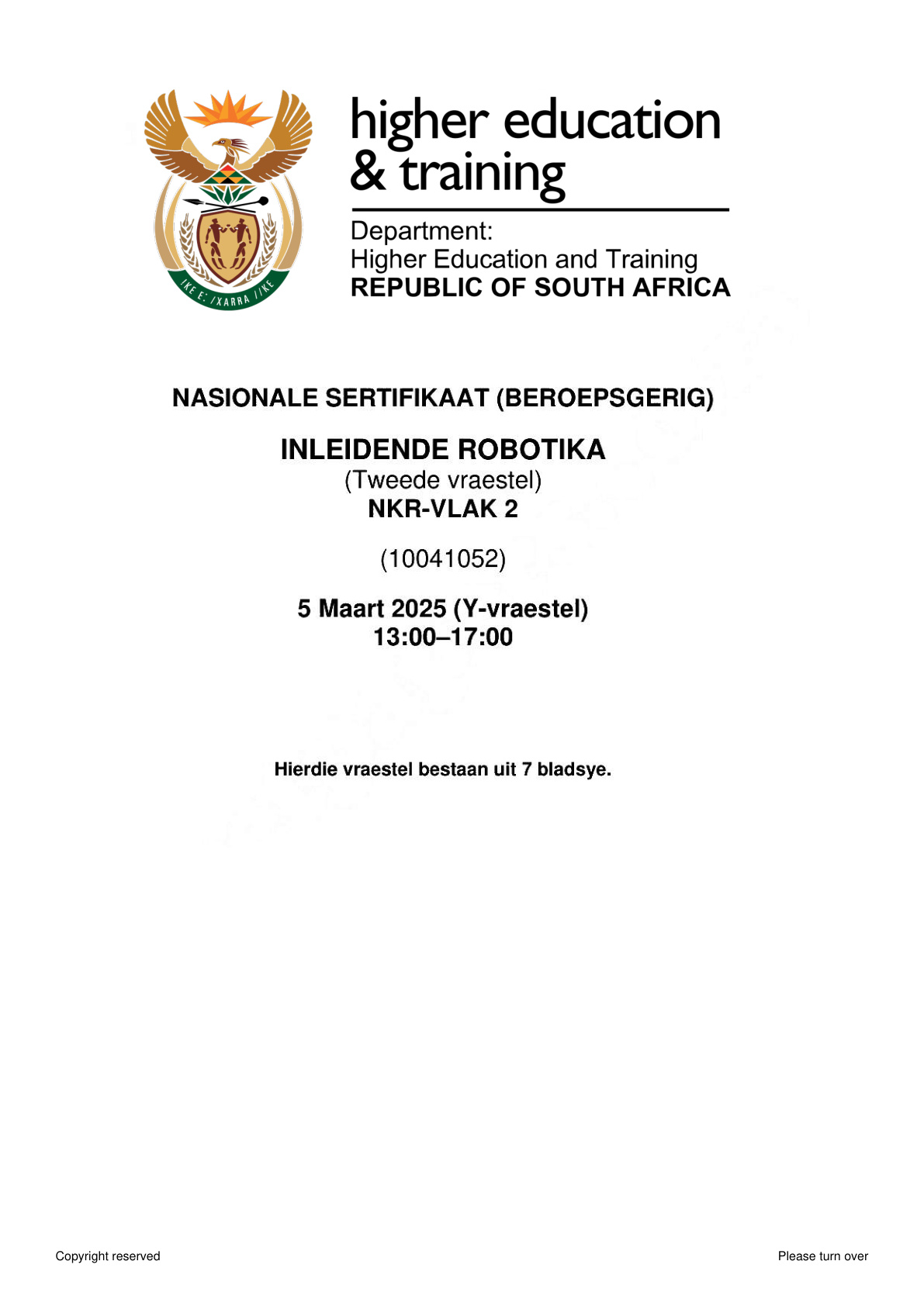 Robotics Fundamentals Level 2 DHET NCV February 2025 Paper 2 - Question Paper