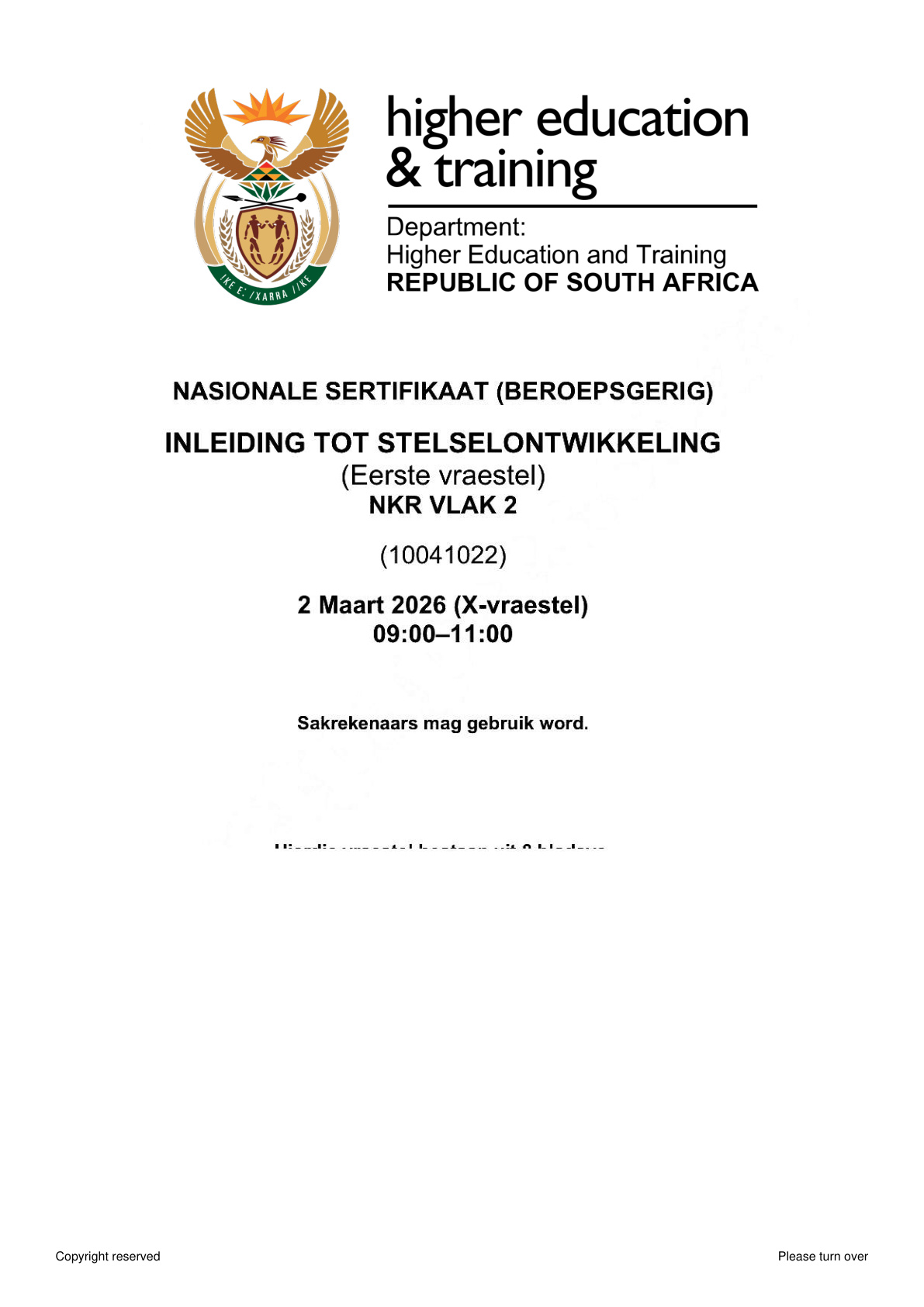 INTRODUCTION TO SYSTEMS DEVELOPMENT Level 2 DHET NCV 2026 Paper 1 - Question Paper
