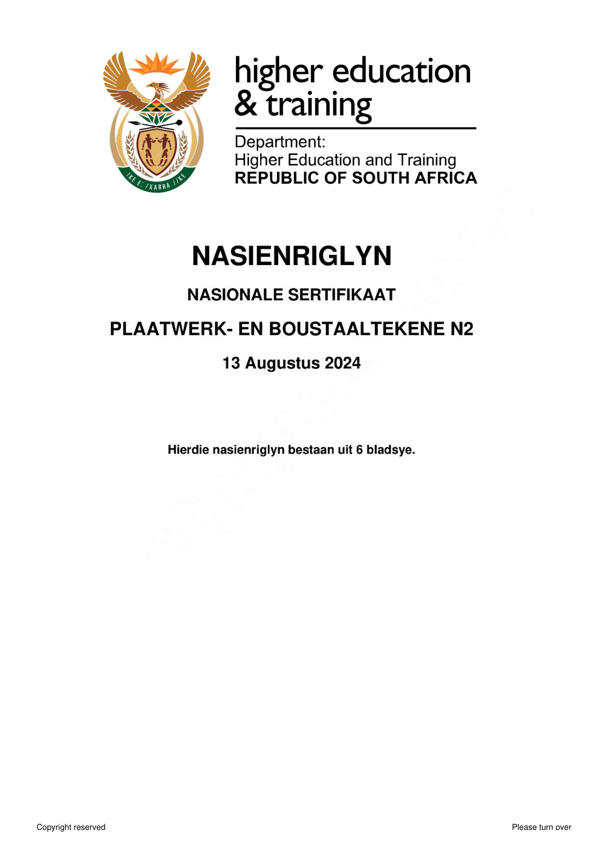 Plating and Structural Steel Drawing N2 DHET NATED August 2024 - Memo