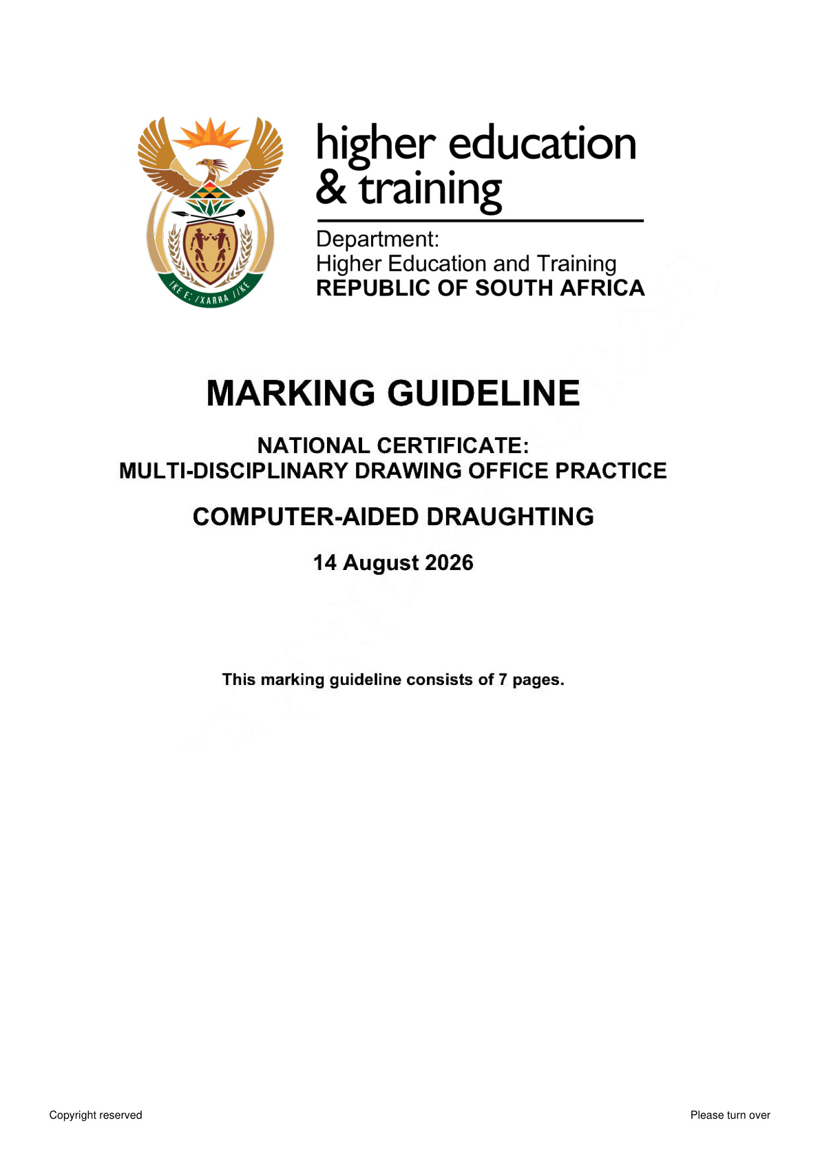 Computer Aided Draughting DHET NATED August 2026 - Memo
