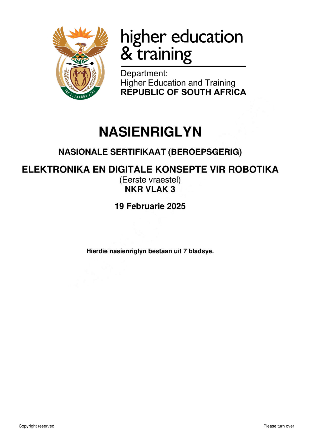 Electronics and Digital Concepts for Robotics Level 3 DHET NCV February 2025 Paper 1 - Memo