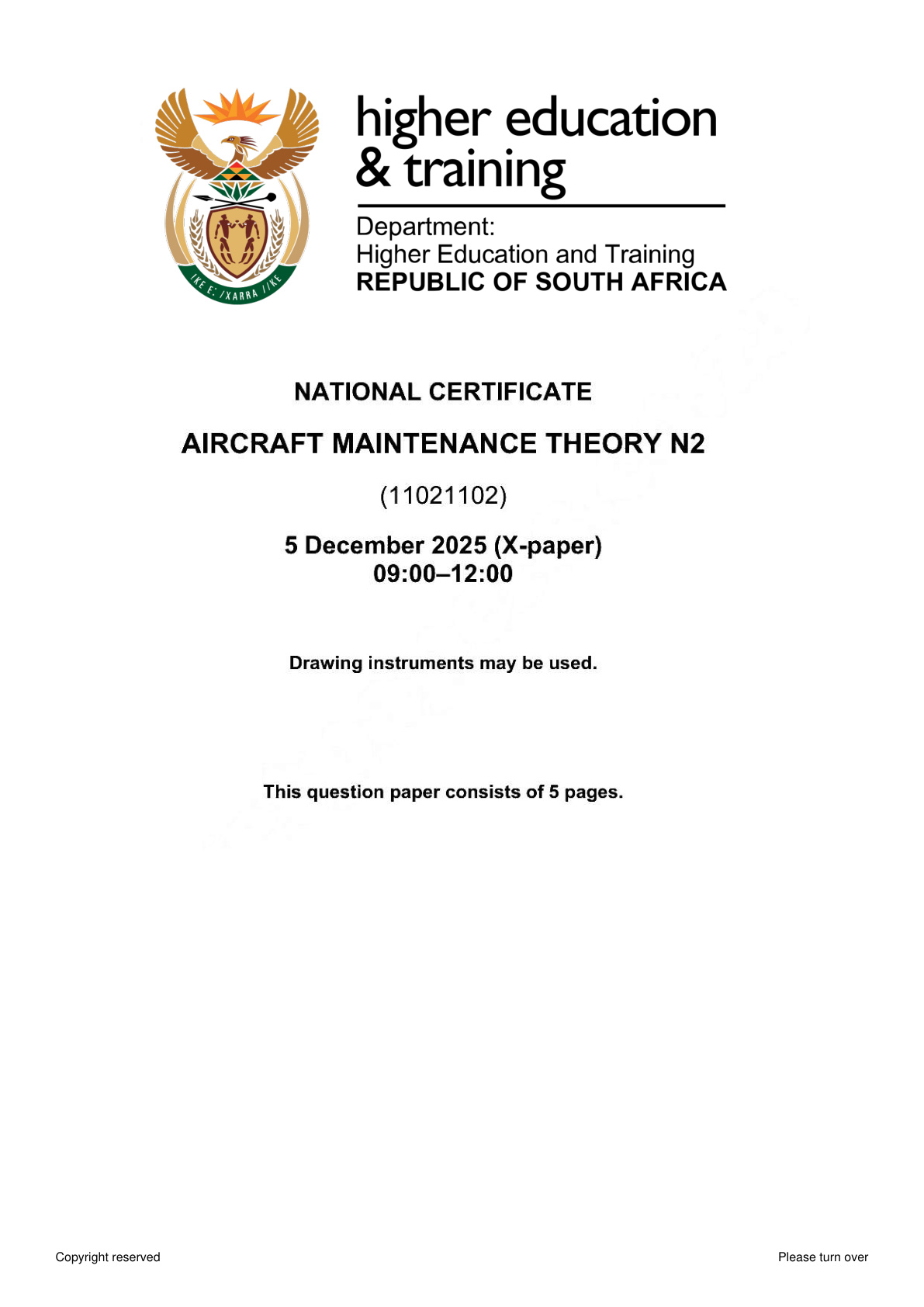 Aircraft Maintenance Theory N2 DHET NATED November 2025 Paper X - Question Paper