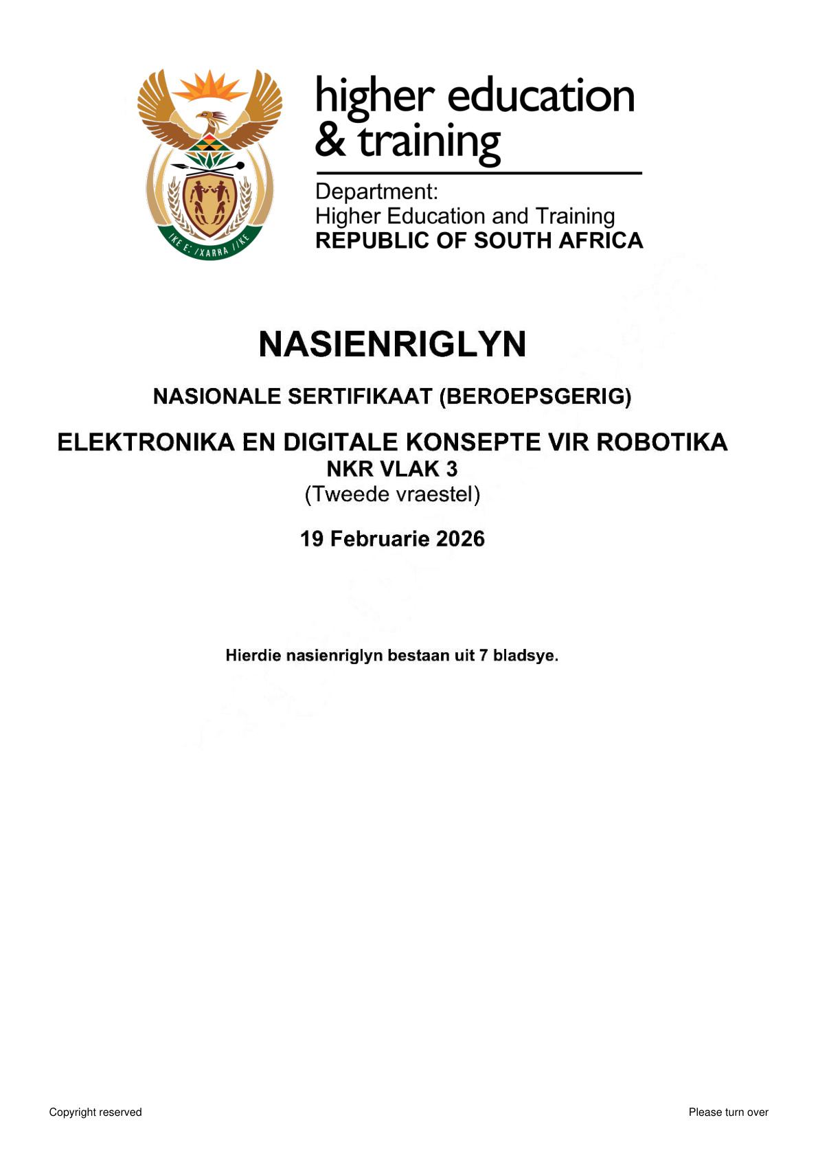 Electronics and Digital Concepts for Robotics Level 3 DHET NCV February 2026 Paper 2 - Memo