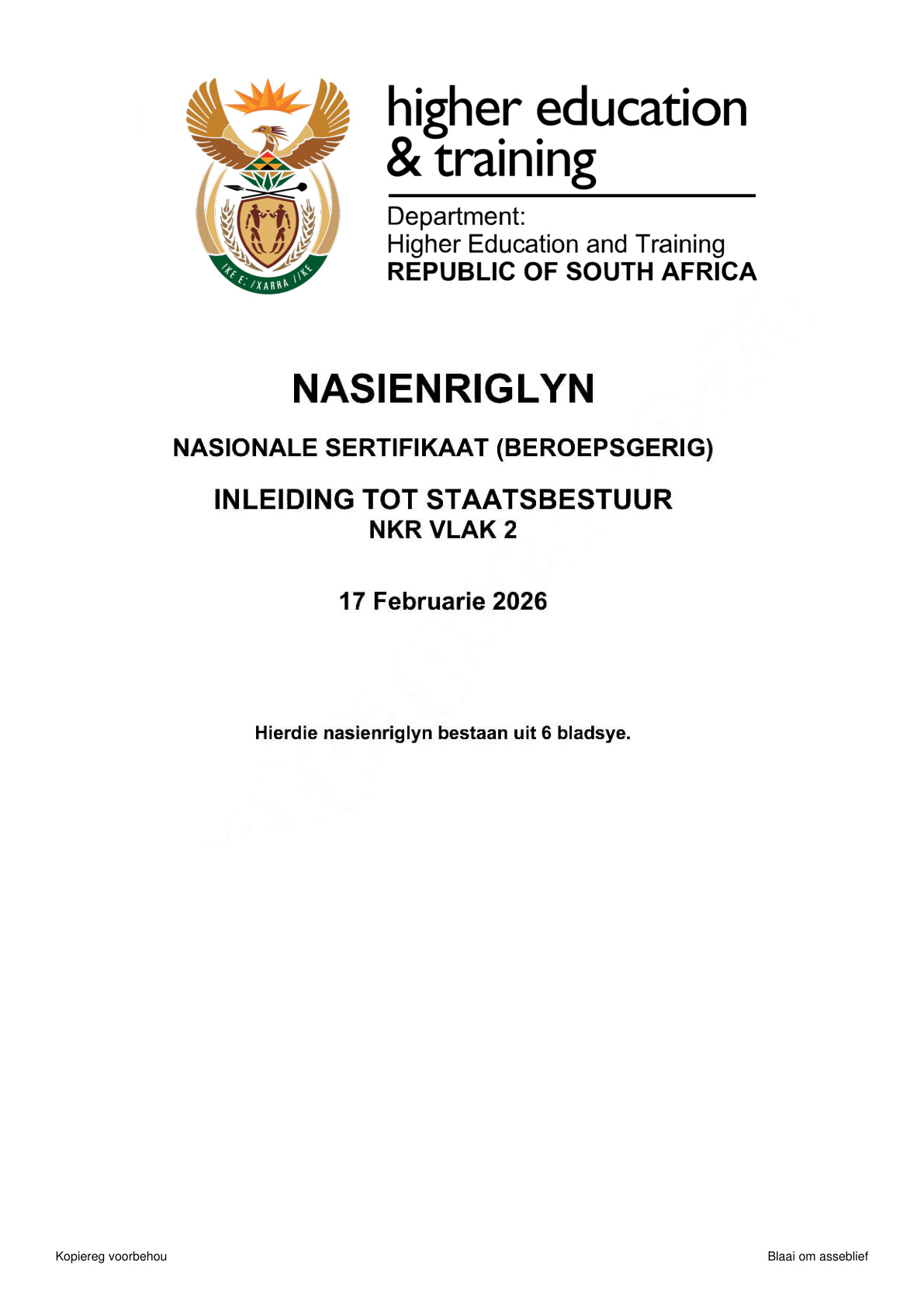 Introduction to Public Administration Level 2 DHET NCV 2026 - Memo