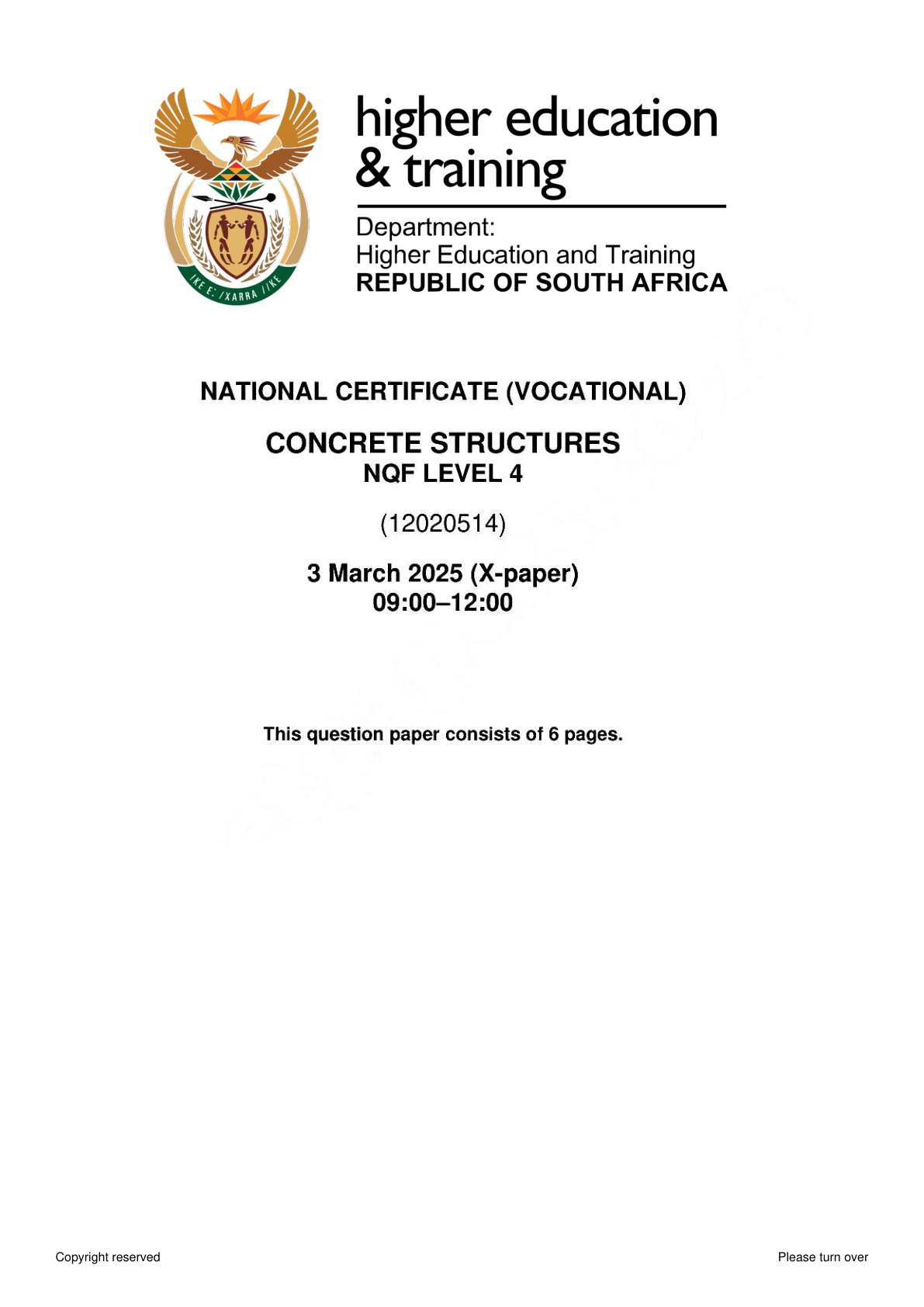 Concrete Structures Level 4 DHET NCV February 2025 - Question Paper