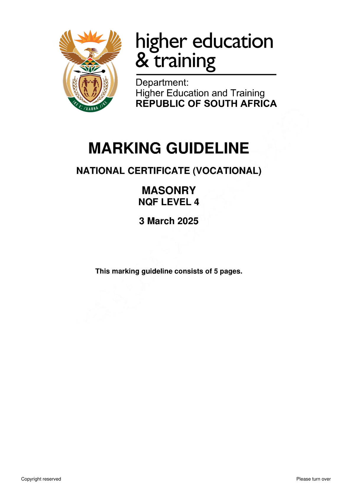 Masonry Level 4 DHET NCV February 2025 - Memo