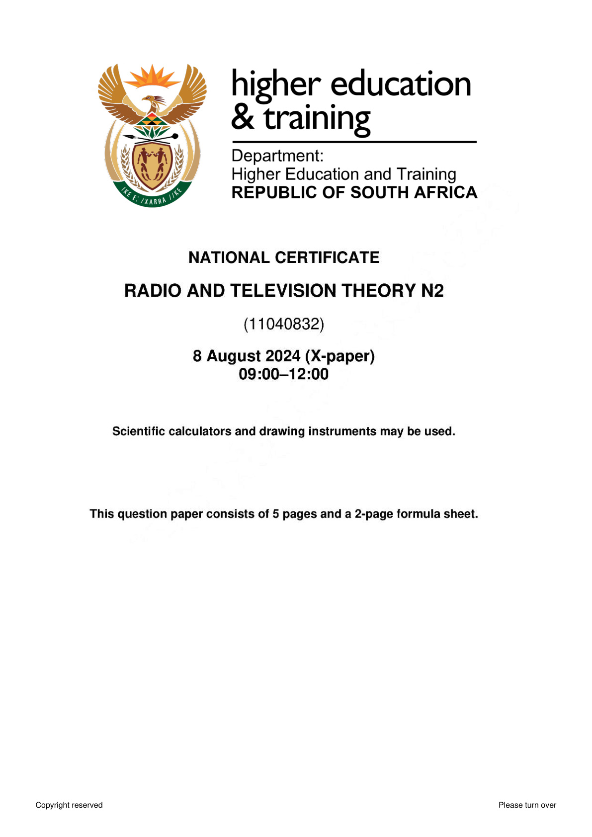 Radio and Television Theory N2 DHET NATED August 2024 Paper X - Question Paper