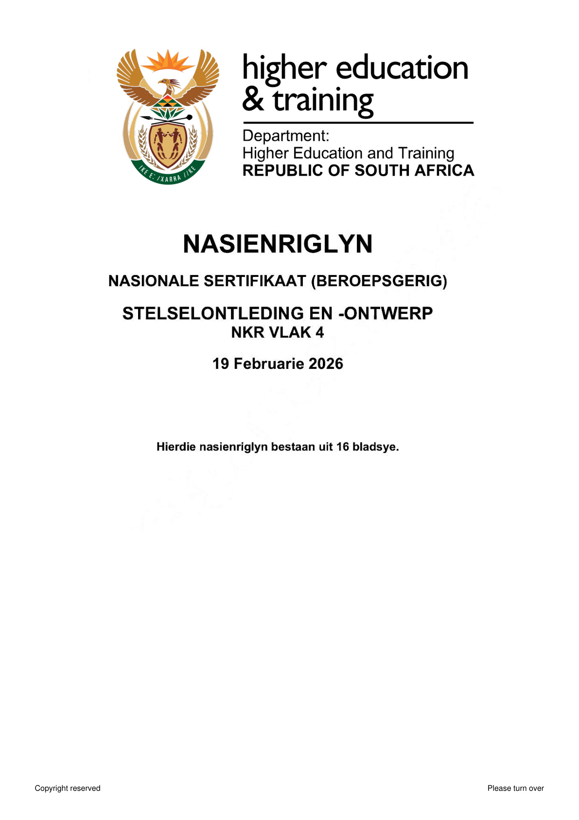 Systems Analysis and Design Level 4 DHET NCV 2026 - Memo