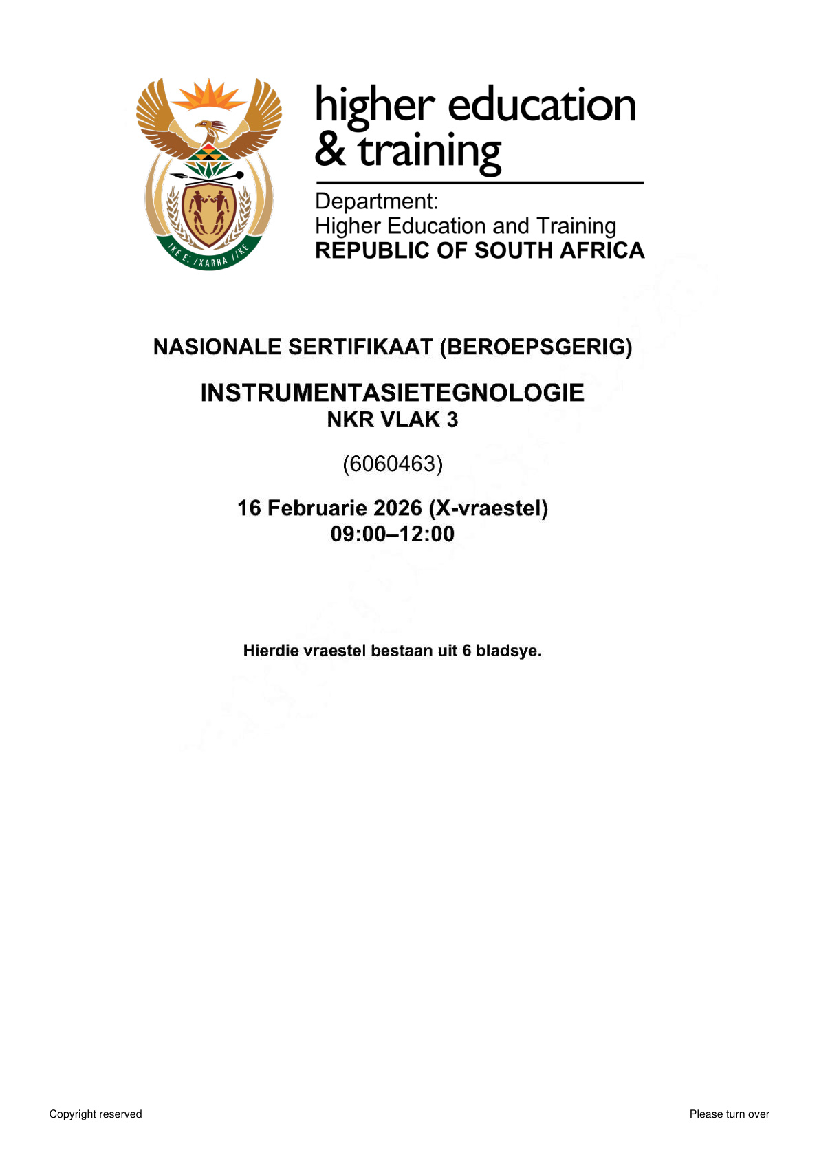 Instrumentation Technology Level 3 DHET NCV 2026 - Question Paper