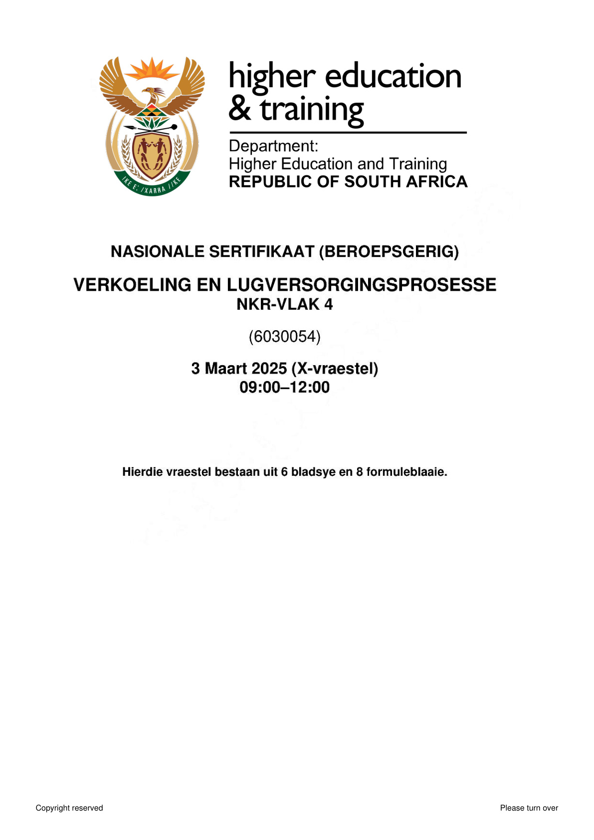 Refrigeration and Air Conditioning Processes Level 4 DHET NCV February 2025 - Question Paper