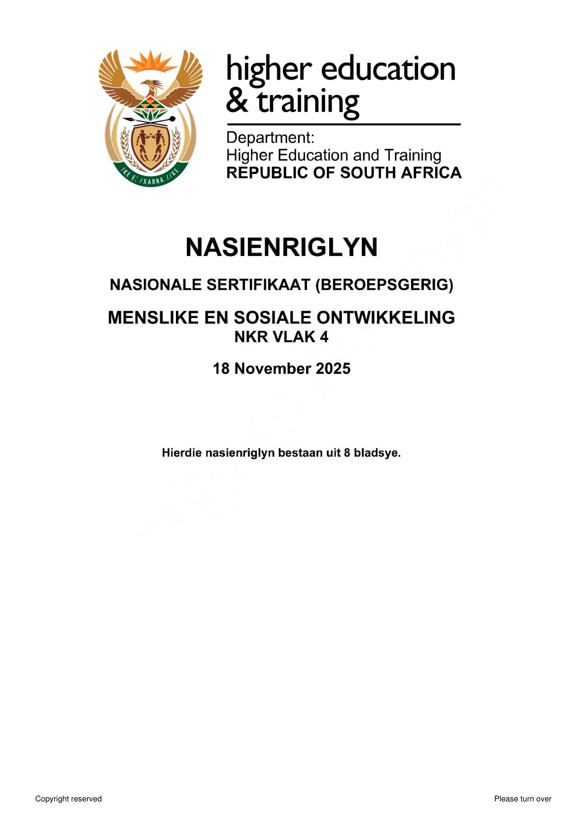 Human and Social Development Level 4 DHET NCV November 2025 - Memo