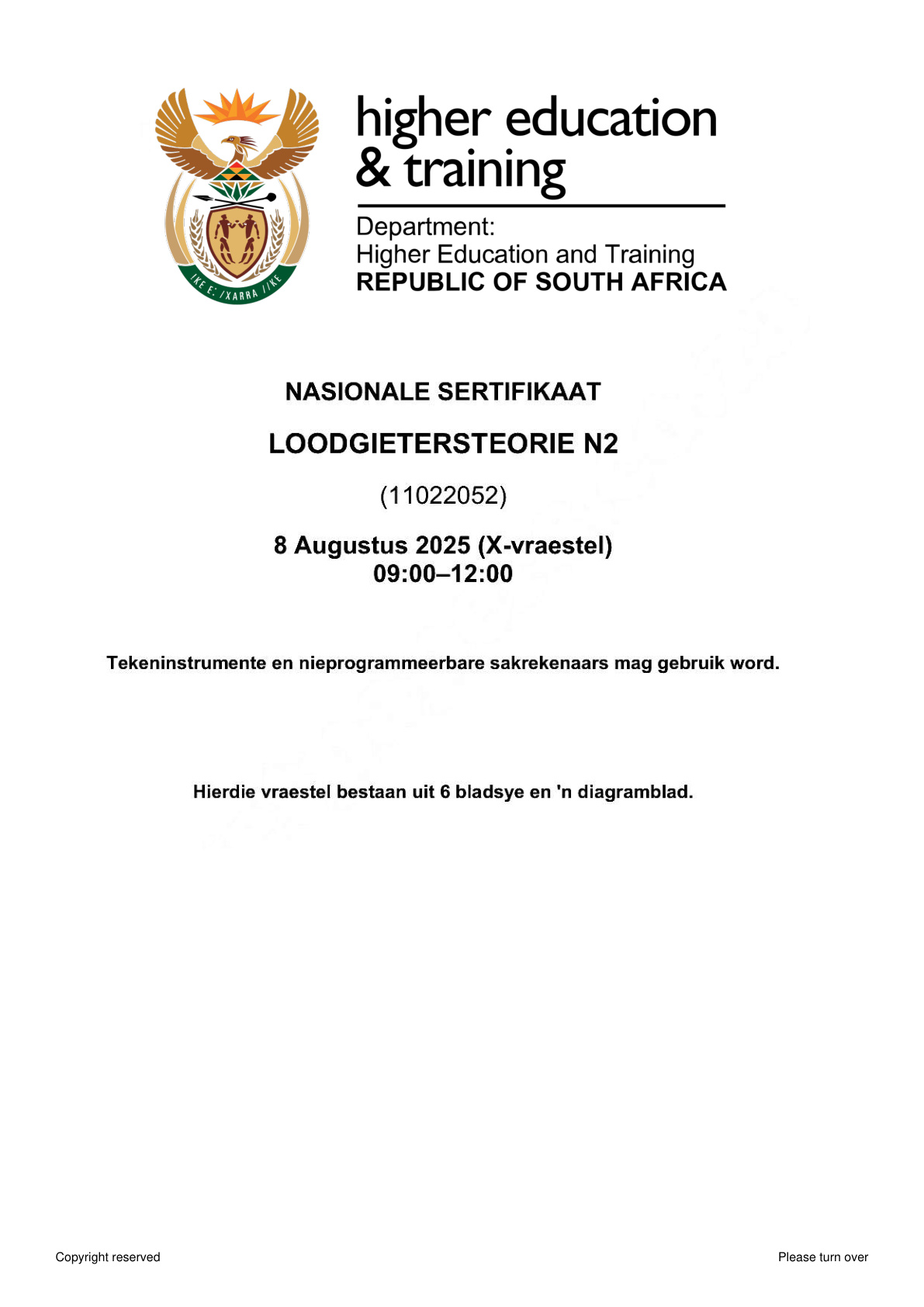 Plumbing Theory N2 DHET NATED August 2025 Paper X - Question Paper