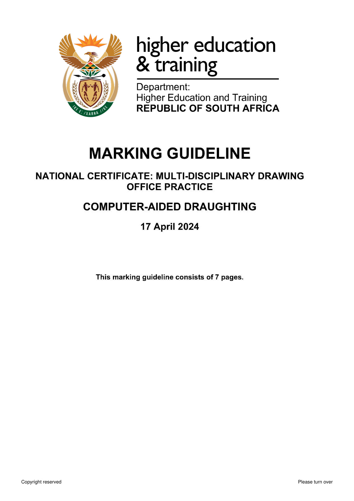 Computer Aided Draughting DHET NATED April 2024 - Memo