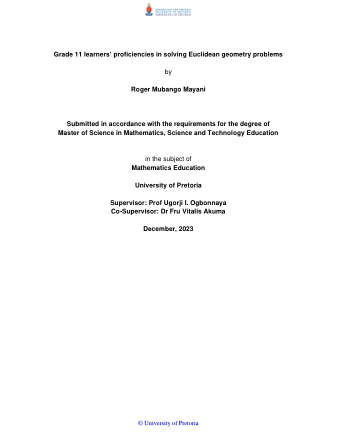 Grade 11 Learners’ Proficiencies In Solving Euclidean Geometry Problems