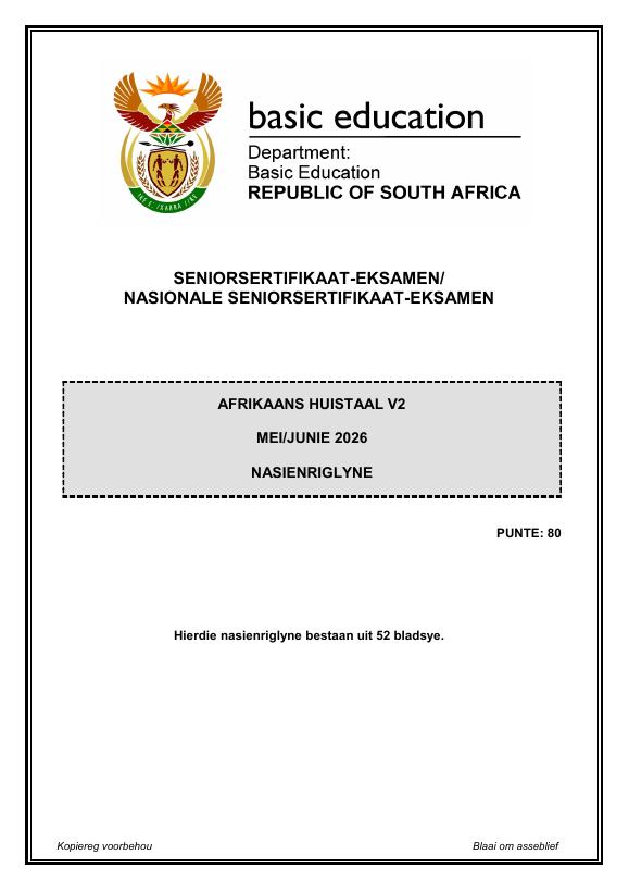 Afrikaans Home Language Grade 12 DBE Caps May 2026 Paper 2 - Memo