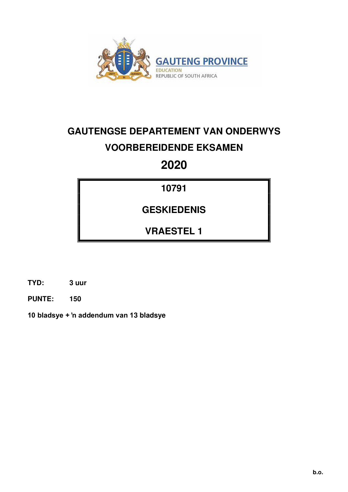 History Paper 1 (Gauteng) Preparatory 2020 Grade 12 DBE