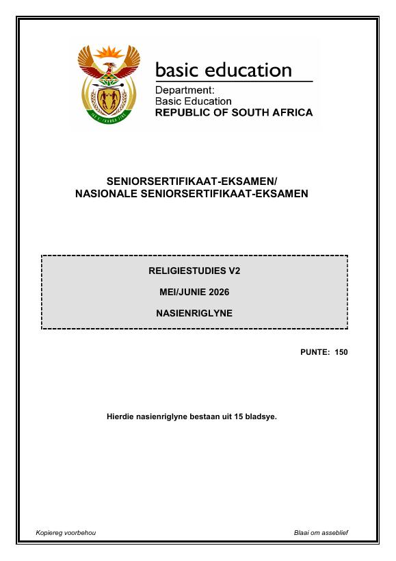 Religion Studies Grade 12 DBE CAPS May 2026 Paper 2 - Memo