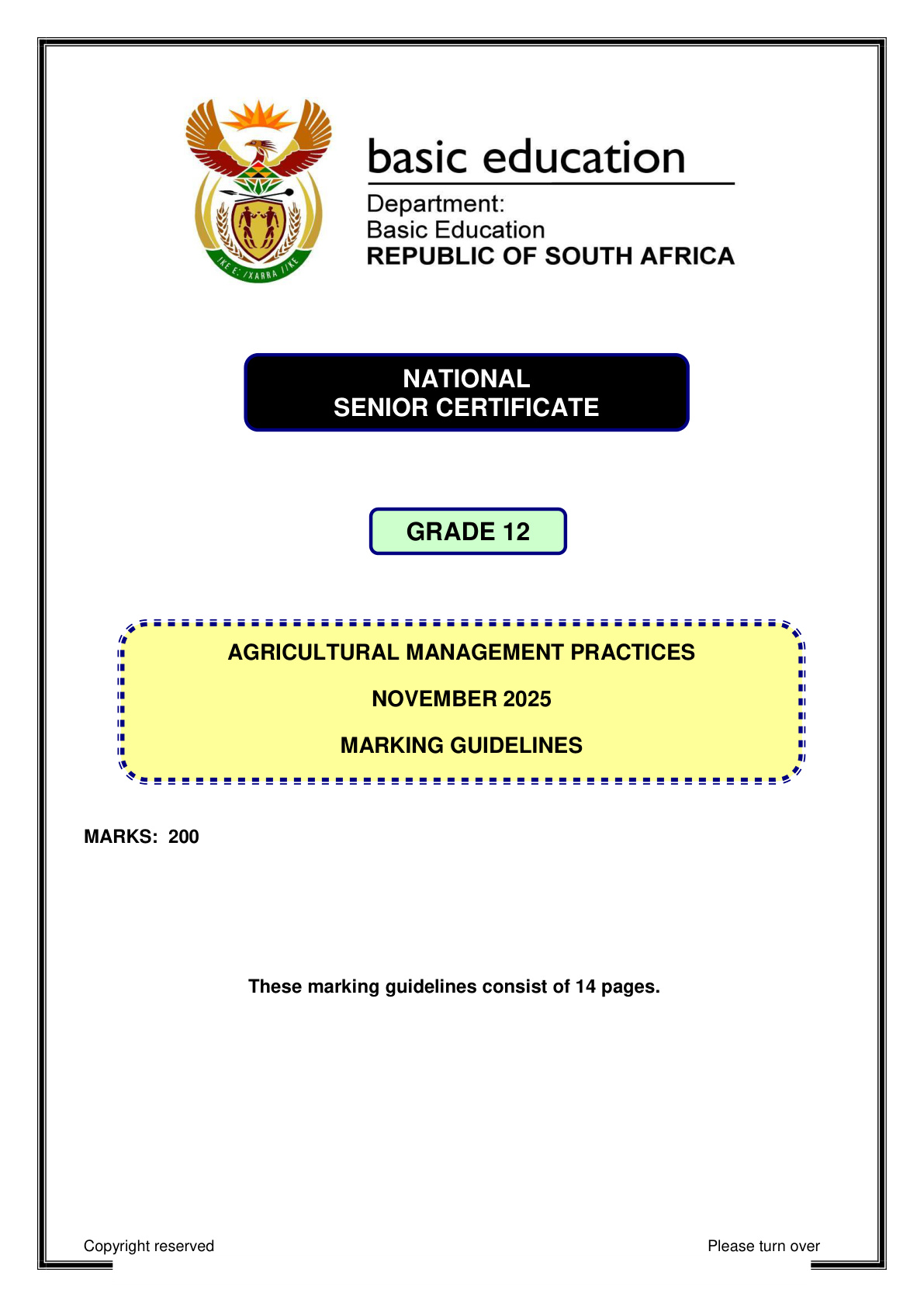 Agricultural Management Practices Grade 12 DBE NSC November 2025 - Memo (Eastern Cape)