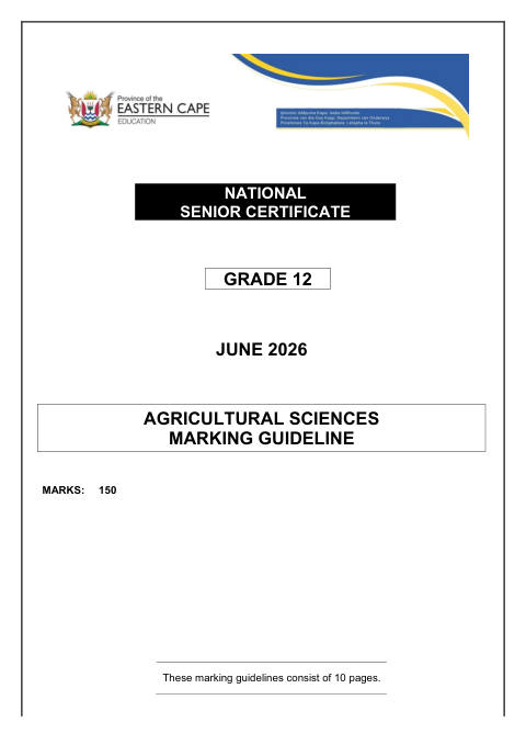 Agricultural Sciences Grade 12 DBE Caps May/June 2026 - Memo (Eastern Cape)
