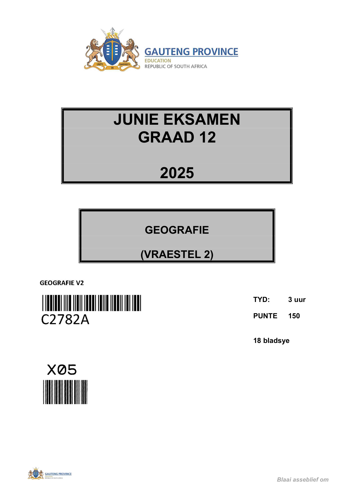 Geography Paper 2 (Gauteng) June 2025 Grade 12 DBE