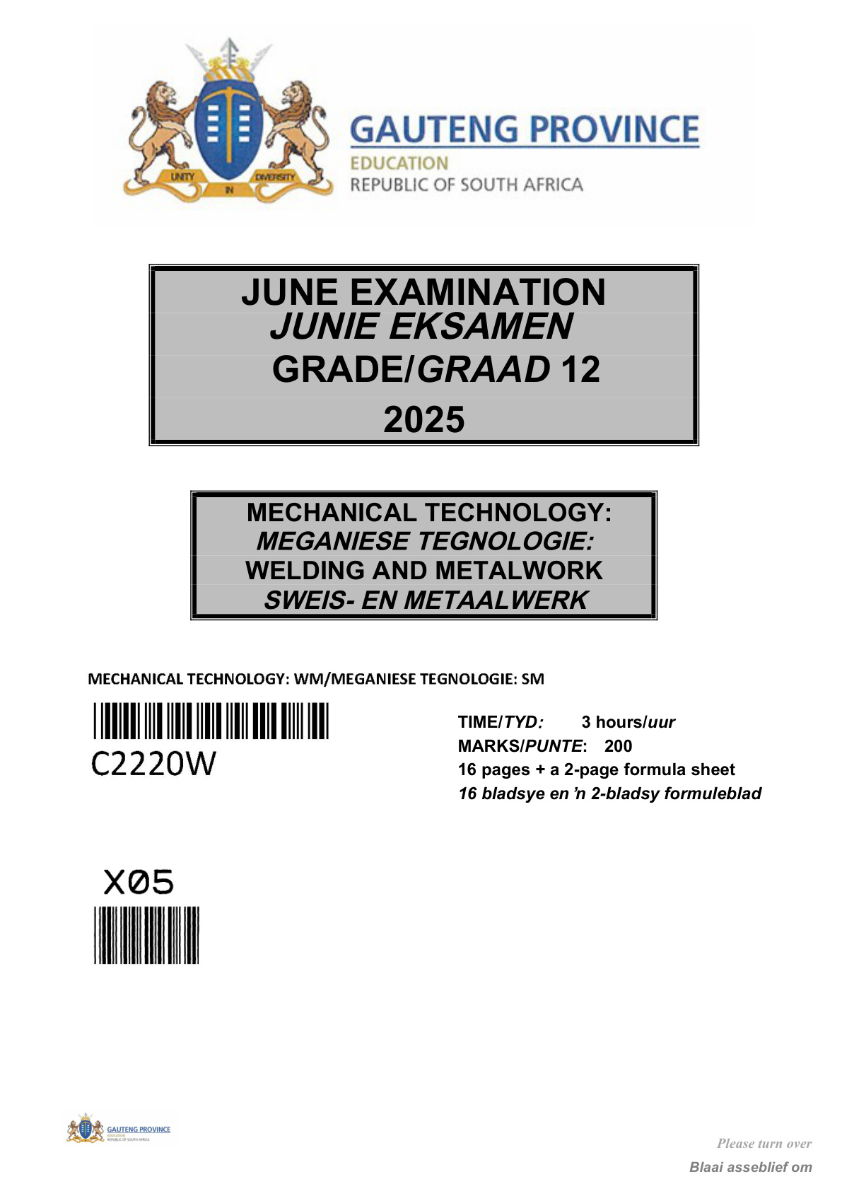 Mechanical Technology (Gauteng) June 2025 Grade 12 DBE