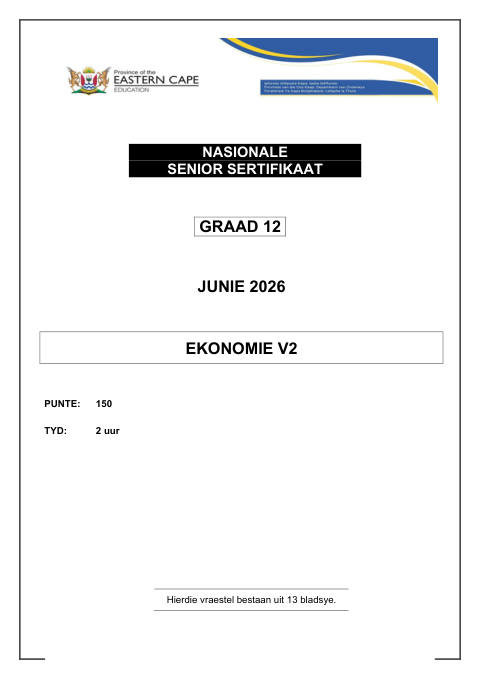 Economics Grade 12 DBE Caps May/June 2026 Paper 2 - Question Paper (Eastern Cape)