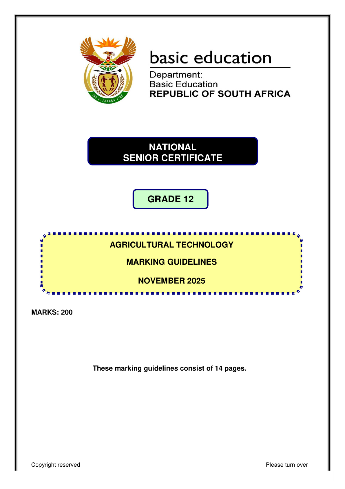 Agricultural Technology Grade 12 DBE NSC November 2025 - Memo (Eastern Cape)