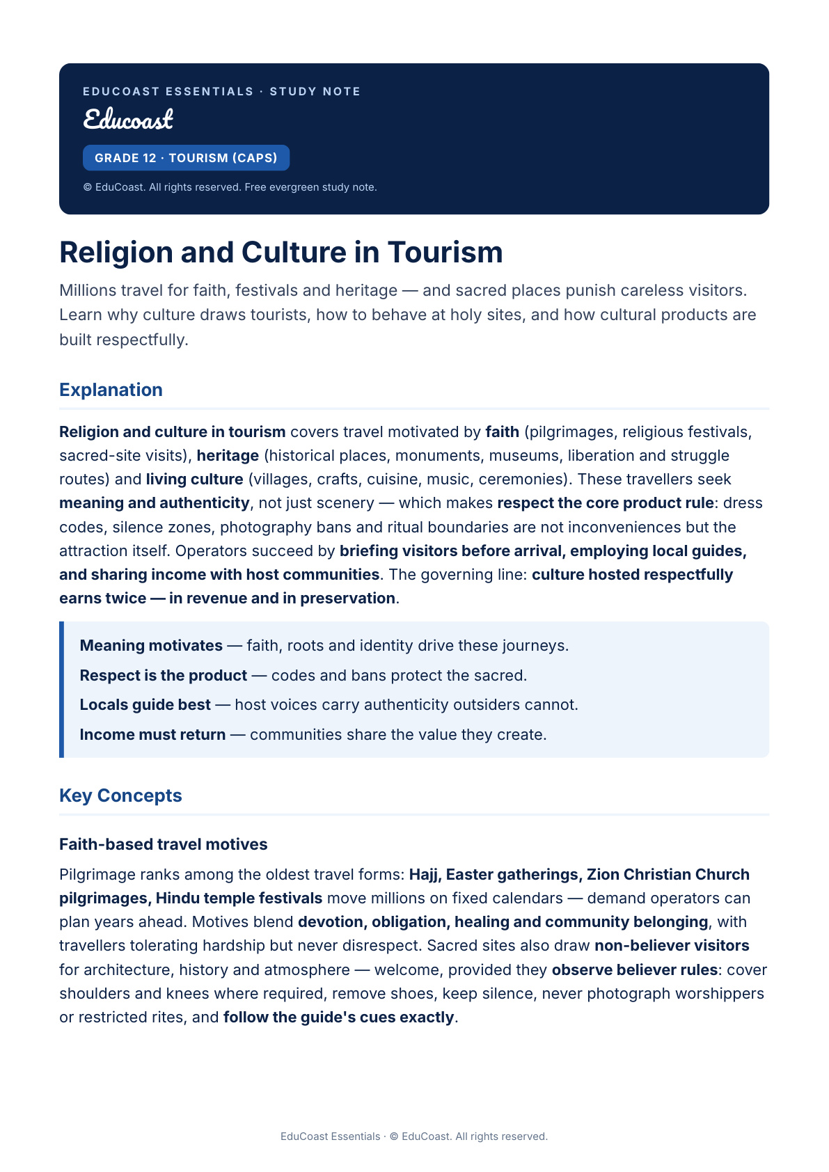 Religion and Culture — Grade 12 Tourism (CAPS)