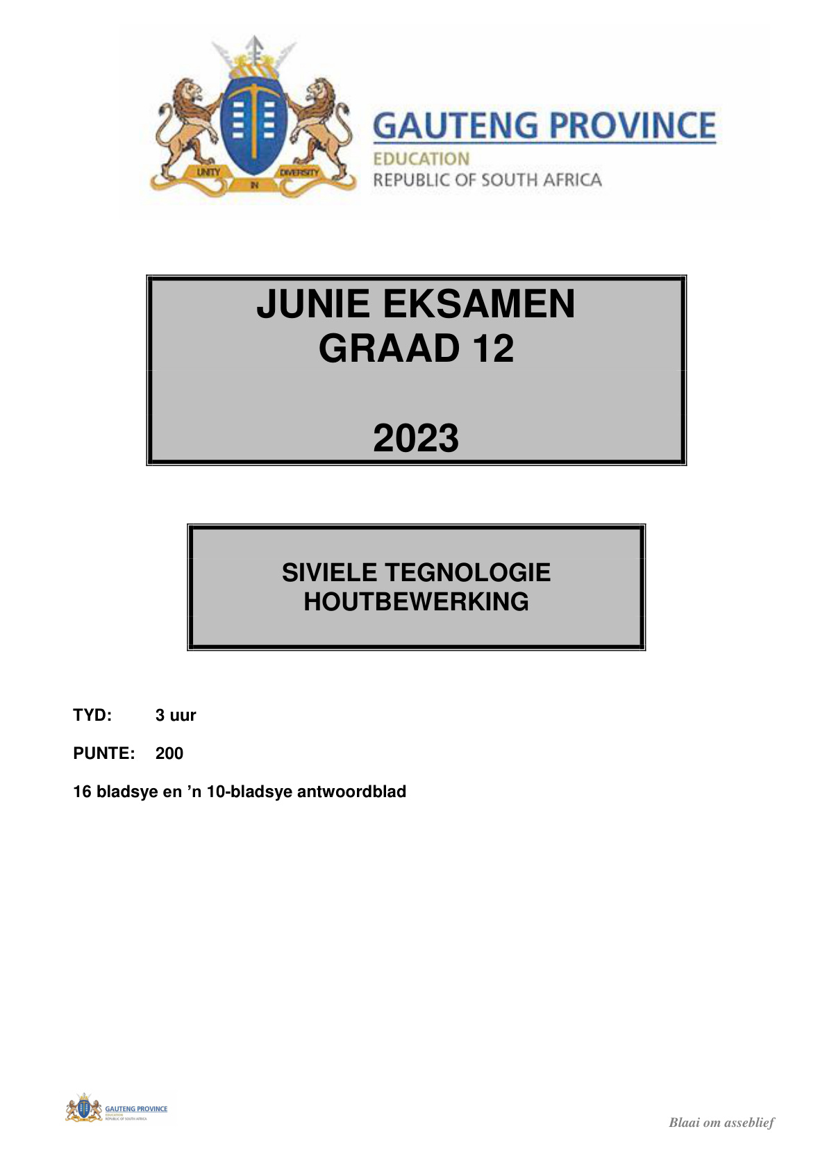 Civil Technology (Gauteng) June 2023 Grade 12 DBE