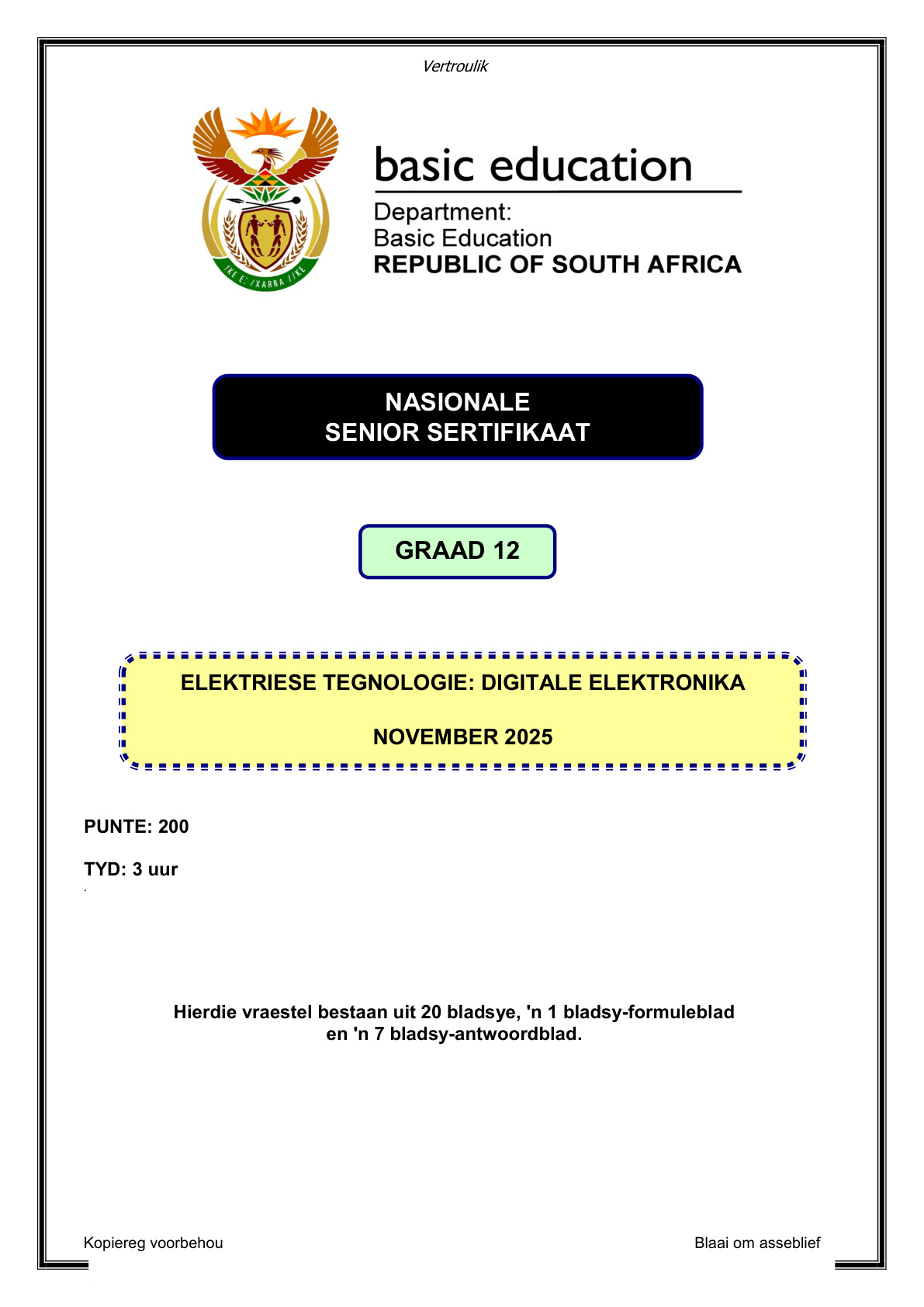 Electrical Technology Grade 12 DBE NSC November 2025 - Question Paper (Eastern Cape)