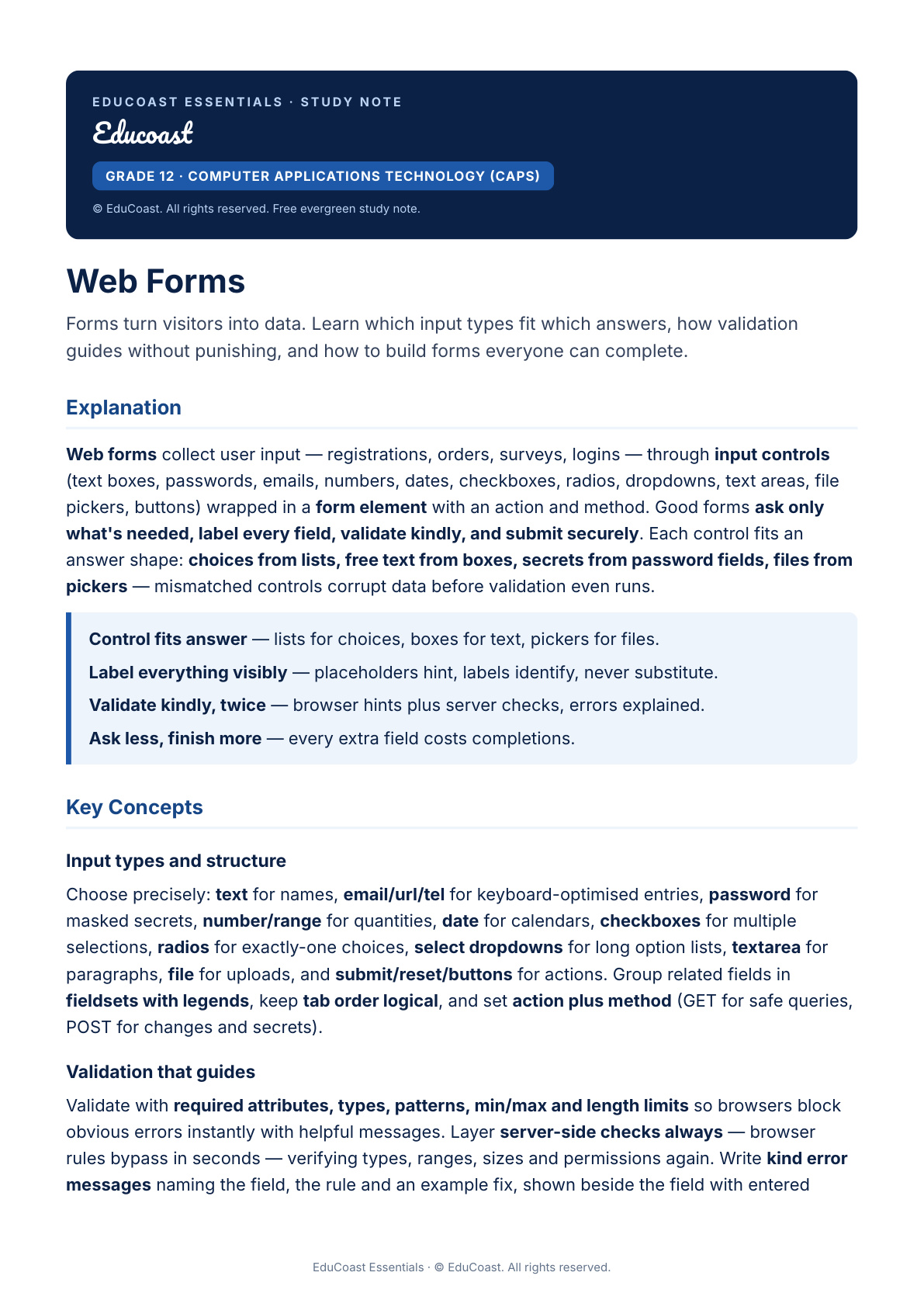 Web Forms — Grade 12 CAT (CAPS)