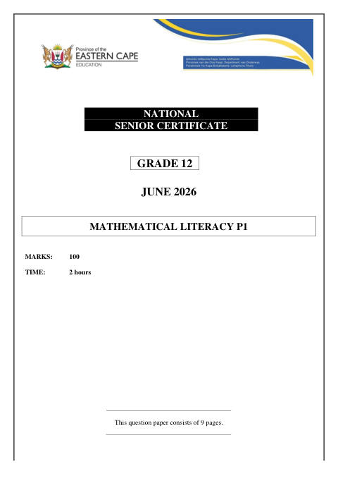 Mathematical Literacy Grade 12 DBE Caps May/June 2026 Paper 1 - Question Paper (Eastern Cape)