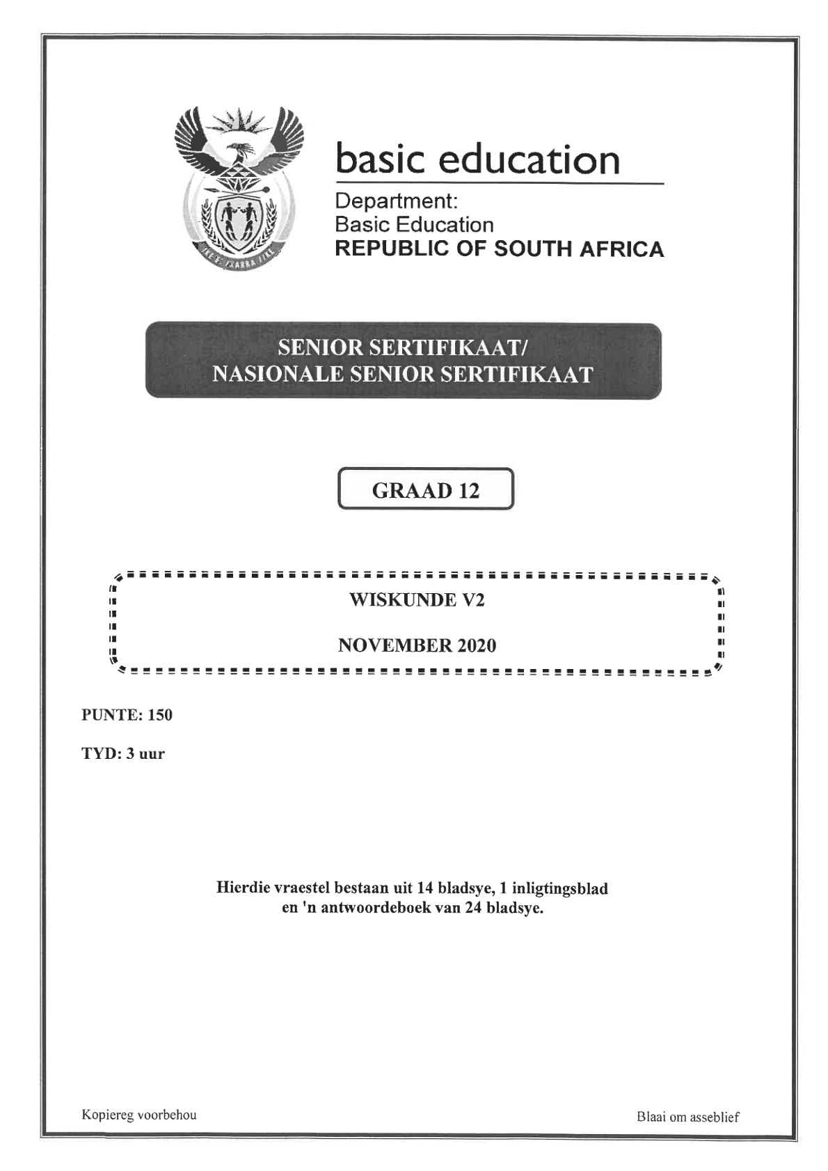 Mathematics Paper 2 (Gauteng) November 2020 Grade 12 DBE
