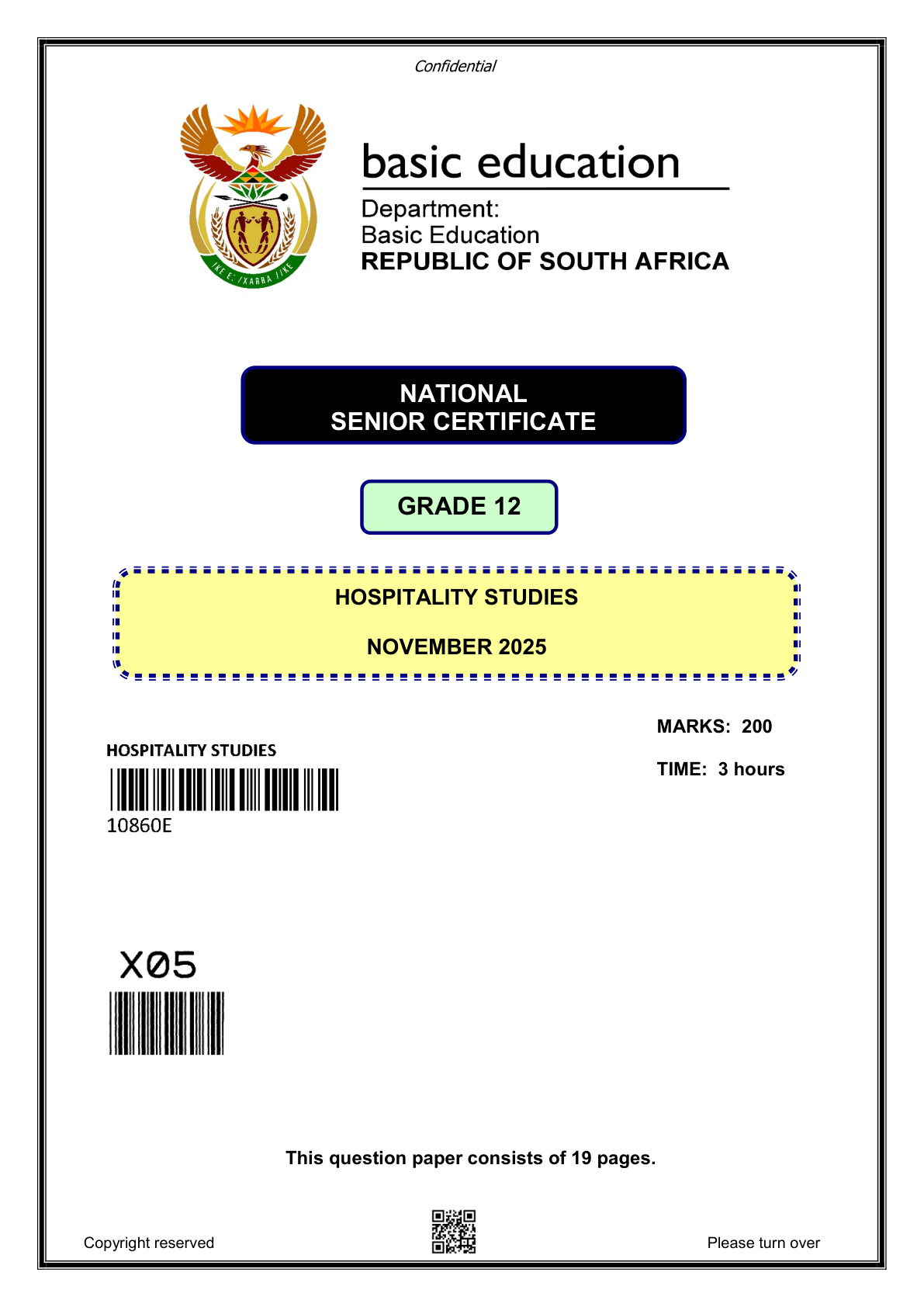 Hospitality Studies (Gauteng) November 2025 Grade 12 DBE